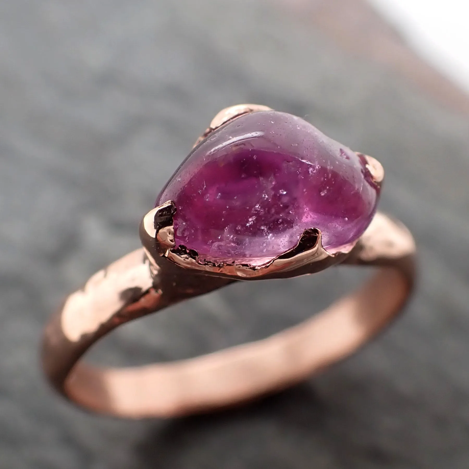 Sapphire   pink polished 14k Rose gold Solitaire gemstone ring 2873