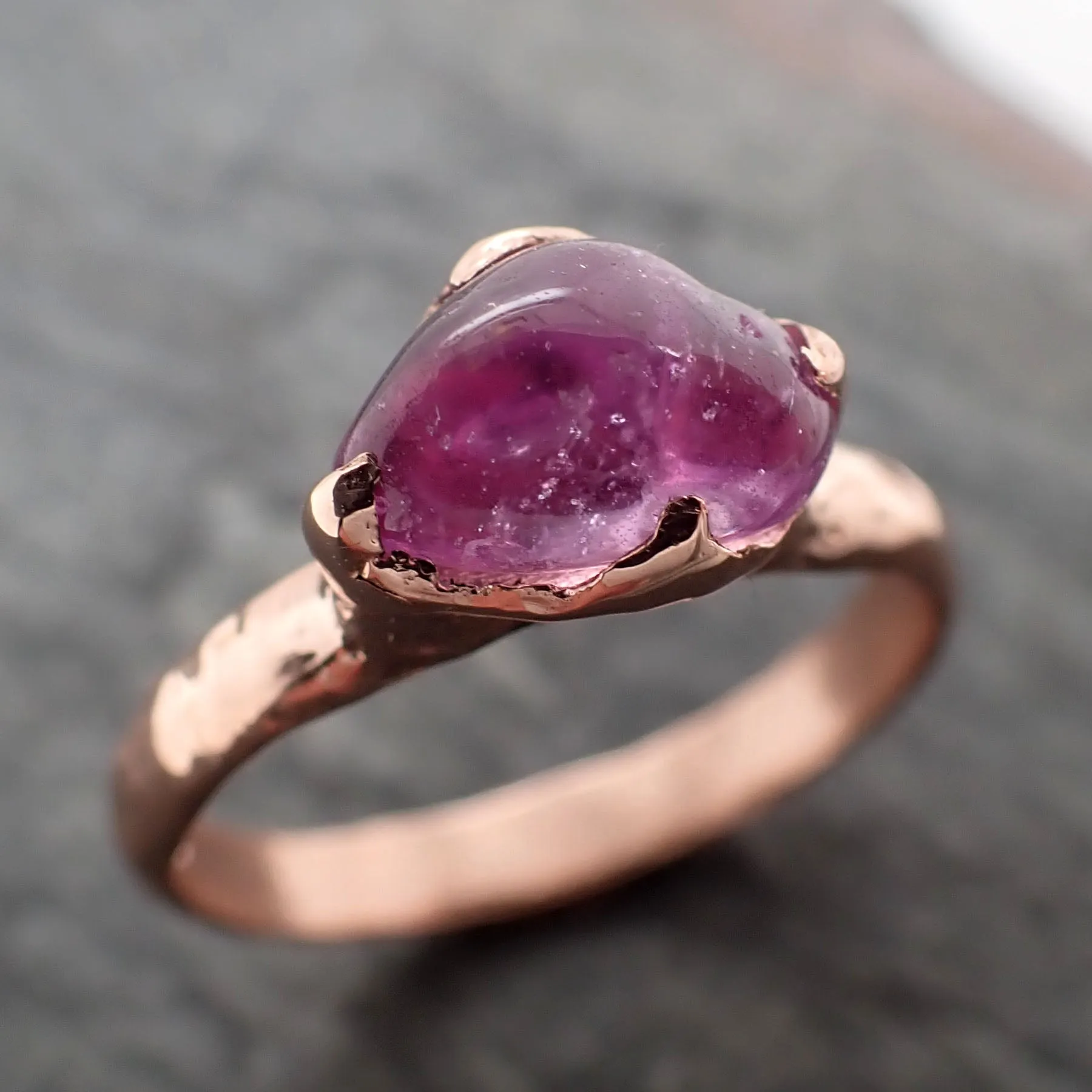 Sapphire   pink polished 14k Rose gold Solitaire gemstone ring 2873
