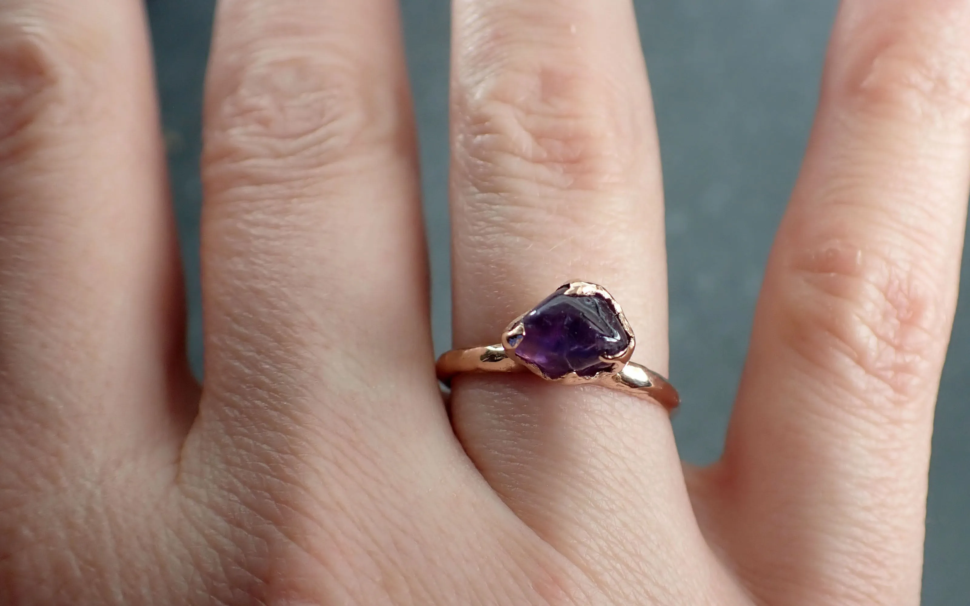 Sapphire  Purple polished 14k Rose gold Solitaire gemstone ring 2870