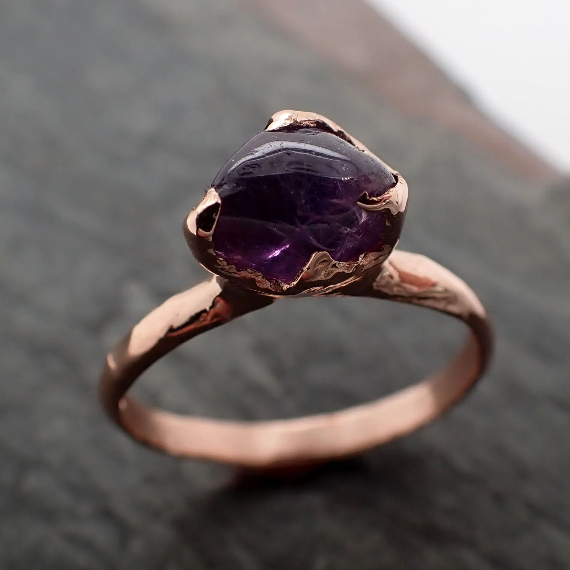 Sapphire  Purple polished 14k Rose gold Solitaire gemstone ring 2870