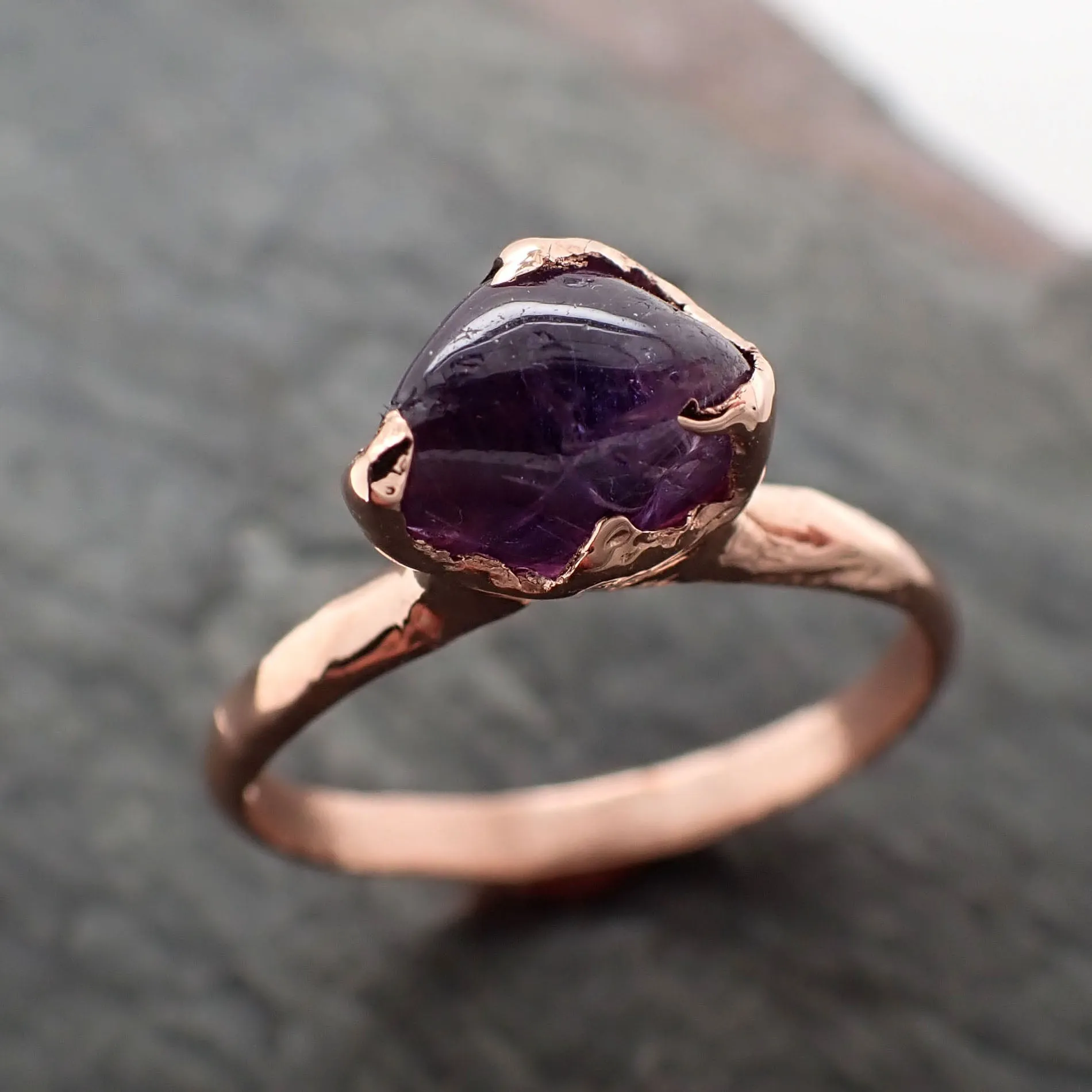 Sapphire  Purple polished 14k Rose gold Solitaire gemstone ring 2870