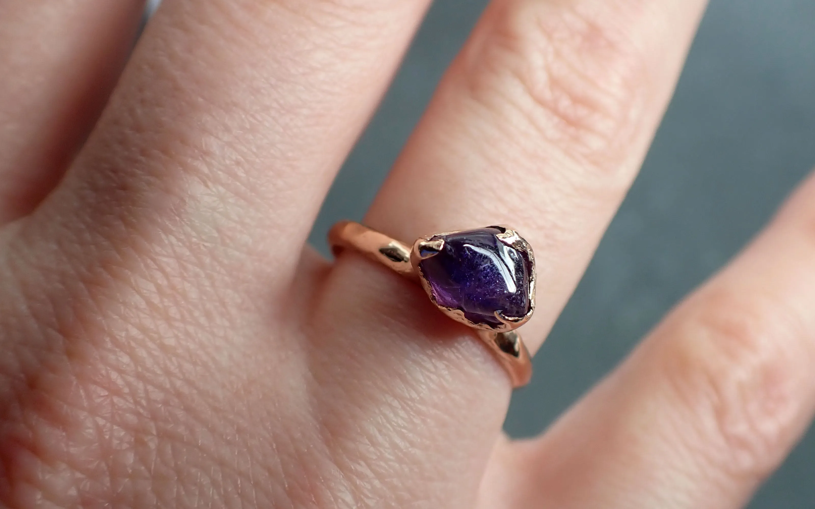 Sapphire  Purple polished 14k Rose gold Solitaire gemstone ring 2870