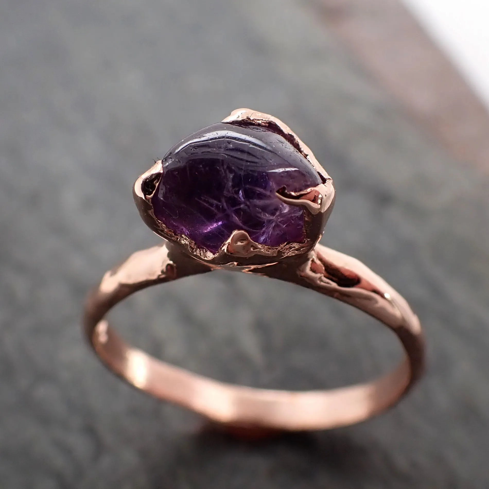 Sapphire  Purple polished 14k Rose gold Solitaire gemstone ring 2870