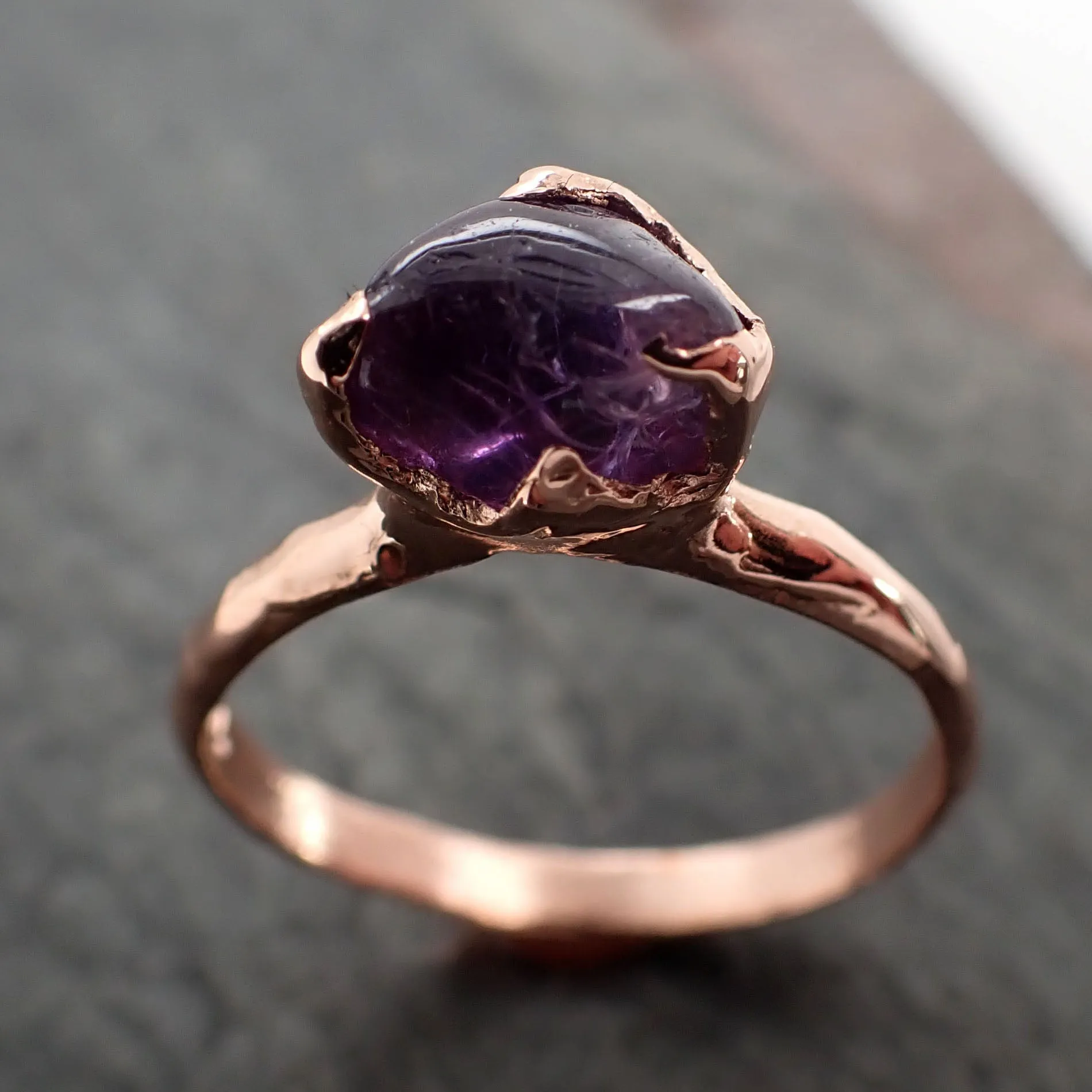 Sapphire  Purple polished 14k Rose gold Solitaire gemstone ring 2870