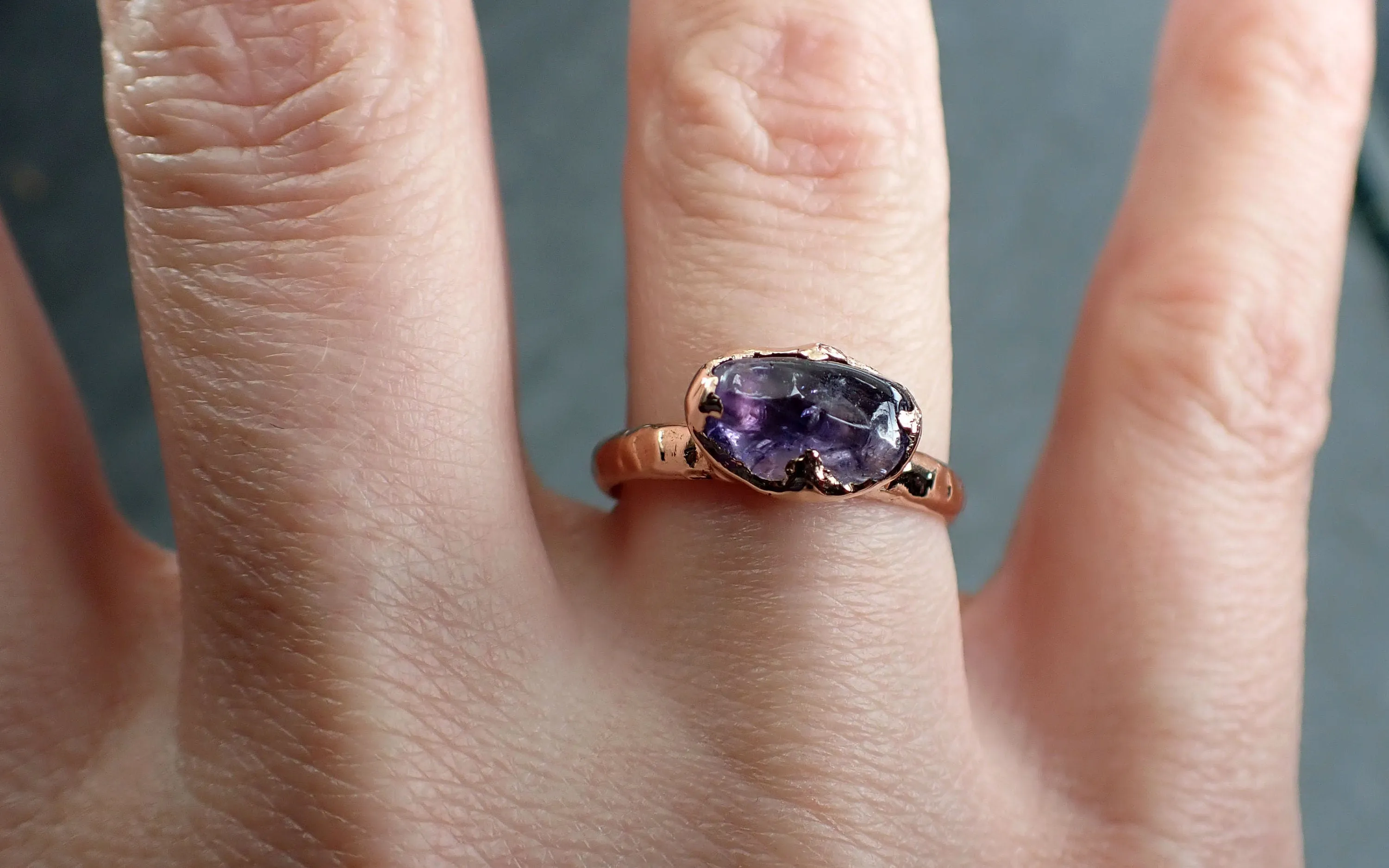Sapphire   Purple polished 14k Rose gold Solitaire gemstone ring 2896