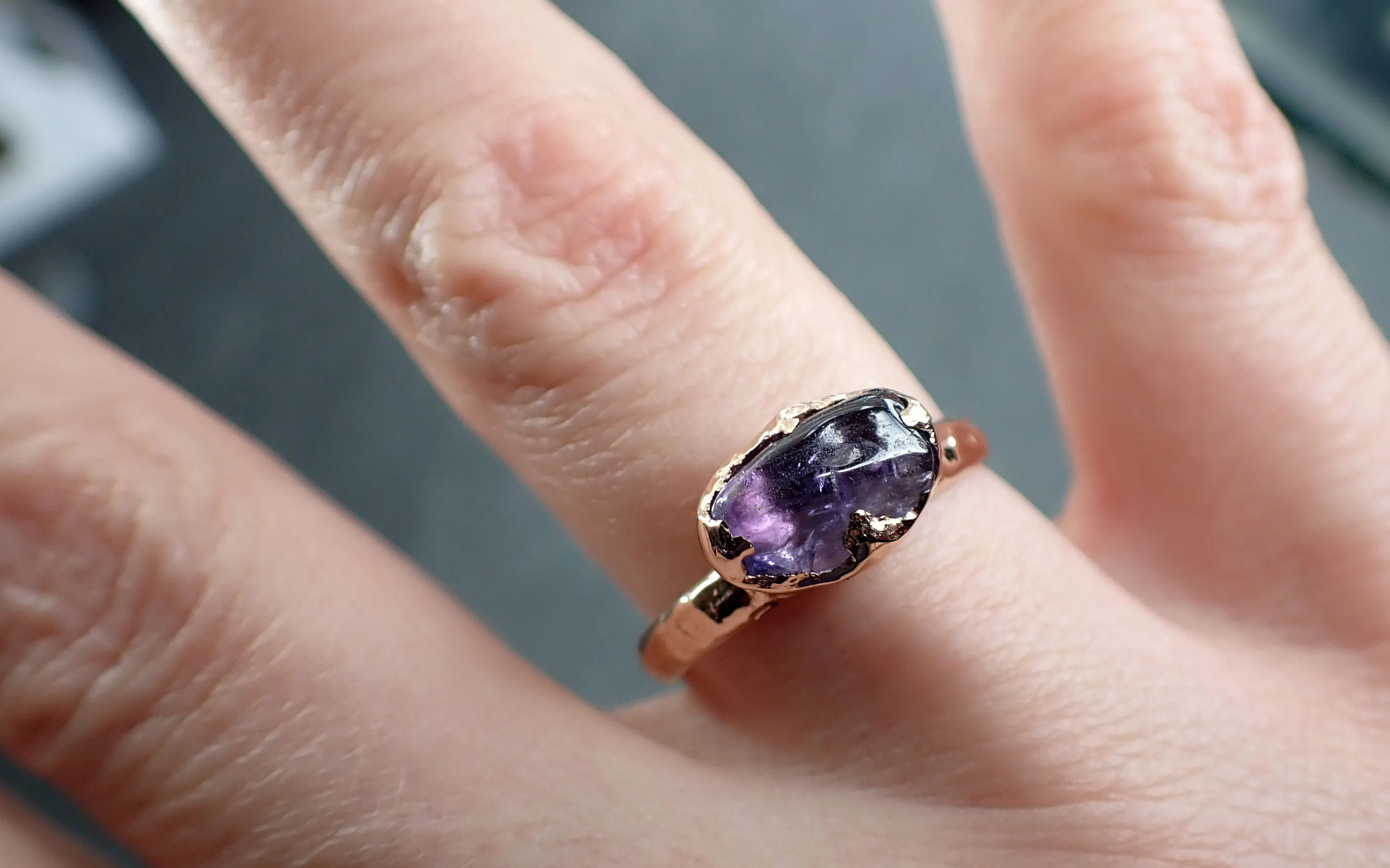 Sapphire   Purple polished 14k Rose gold Solitaire gemstone ring 2896