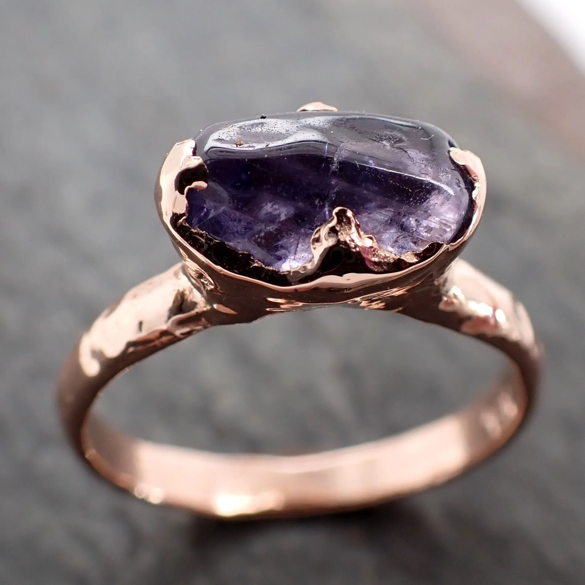 Sapphire   Purple polished 14k Rose gold Solitaire gemstone ring 2896
