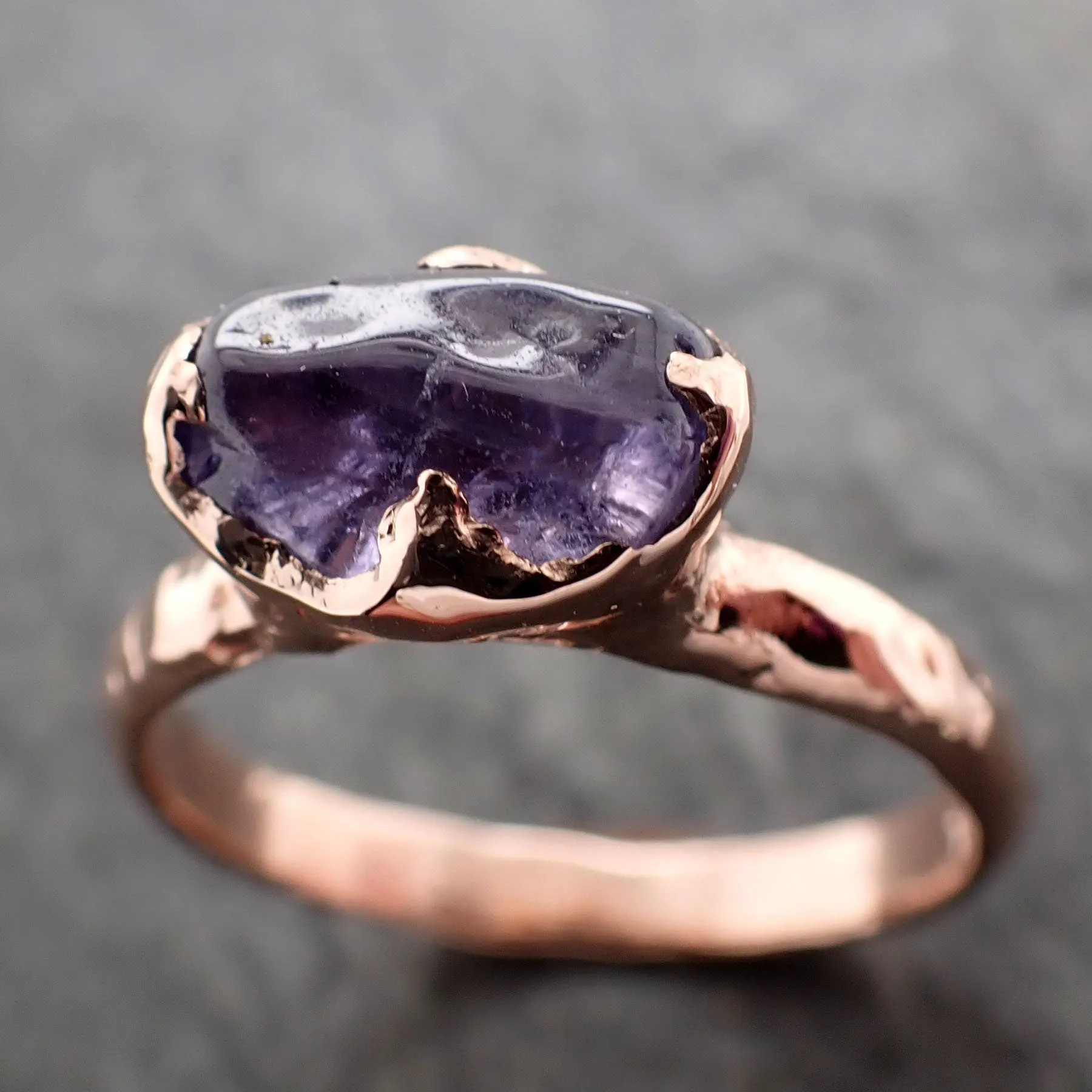 Sapphire   Purple polished 14k Rose gold Solitaire gemstone ring 2896