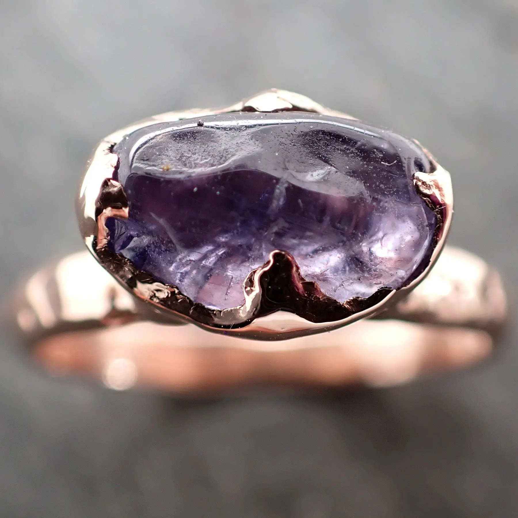 Sapphire   Purple polished 14k Rose gold Solitaire gemstone ring 2896