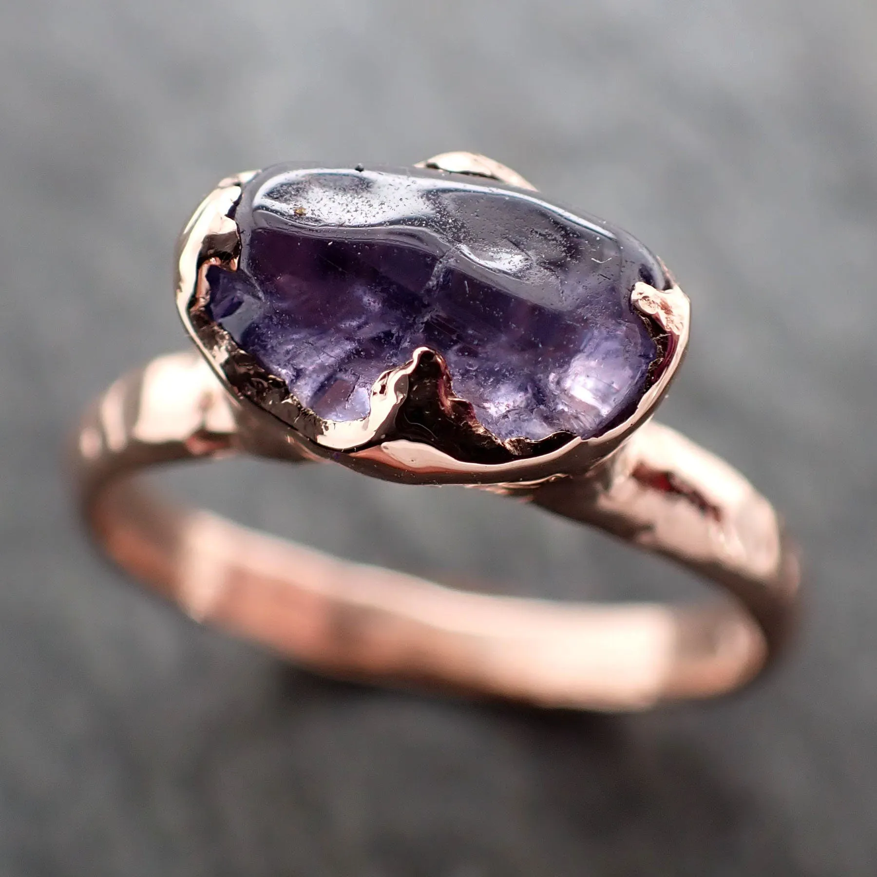 Sapphire   Purple polished 14k Rose gold Solitaire gemstone ring 2896