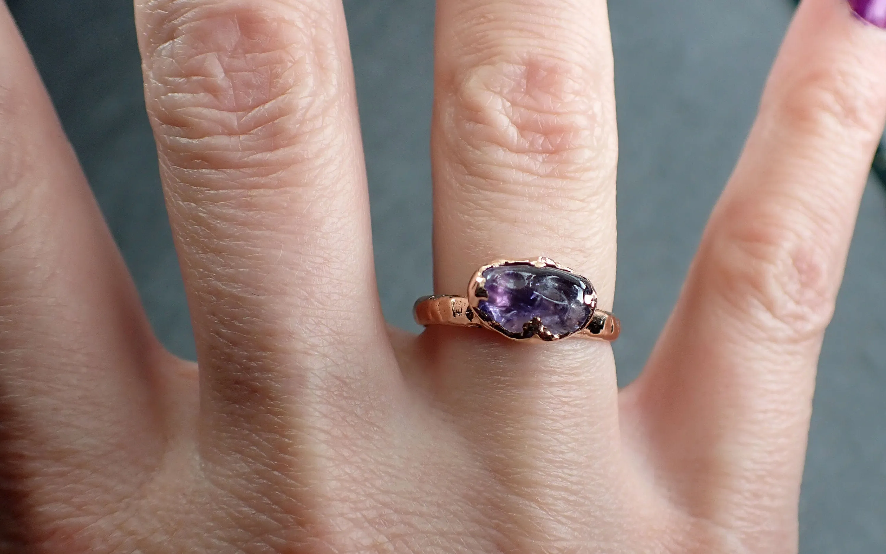 Sapphire   Purple polished 14k Rose gold Solitaire gemstone ring 2896
