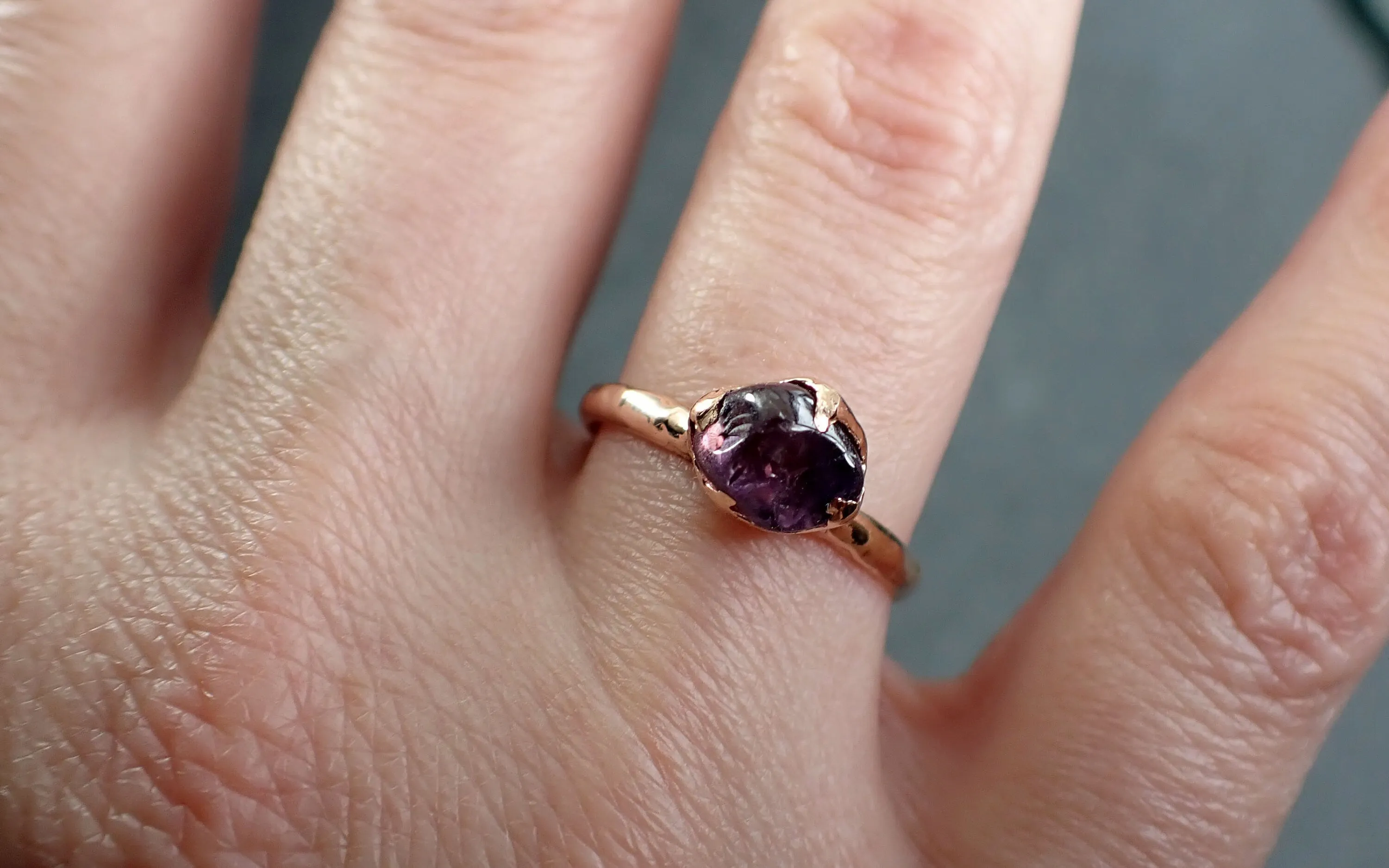 Sapphire   Purple polished 14k Rose gold Solitaire gemstone ring 2897