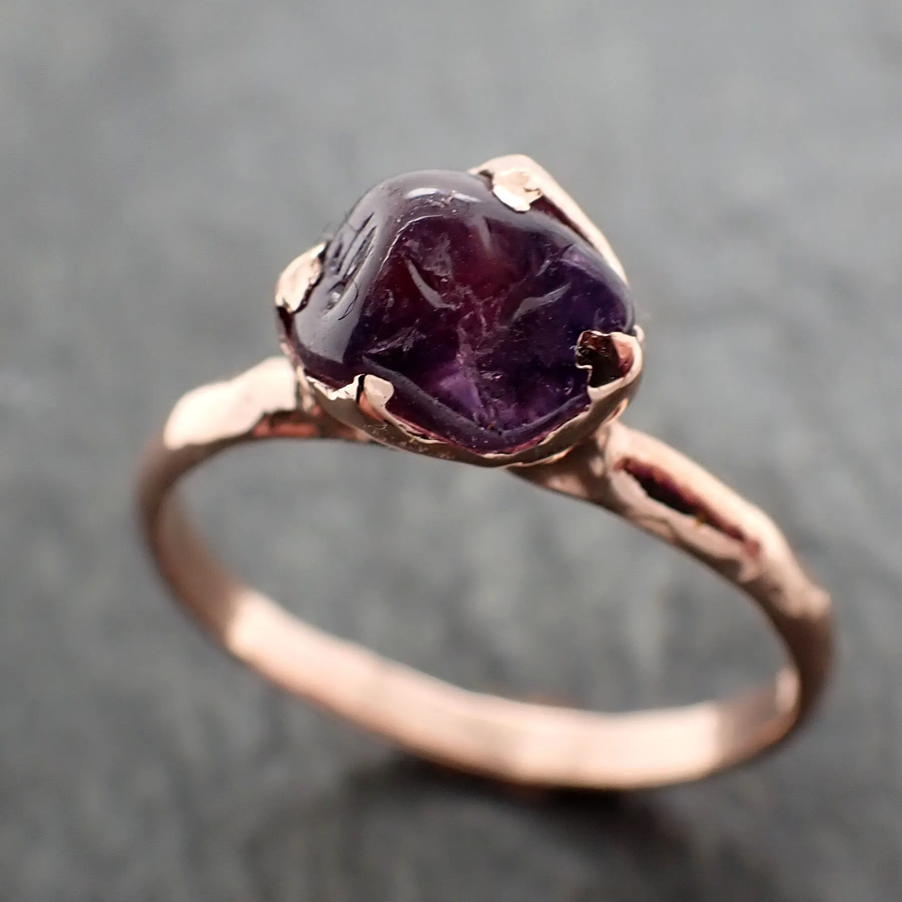 Sapphire   Purple polished 14k Rose gold Solitaire gemstone ring 2897