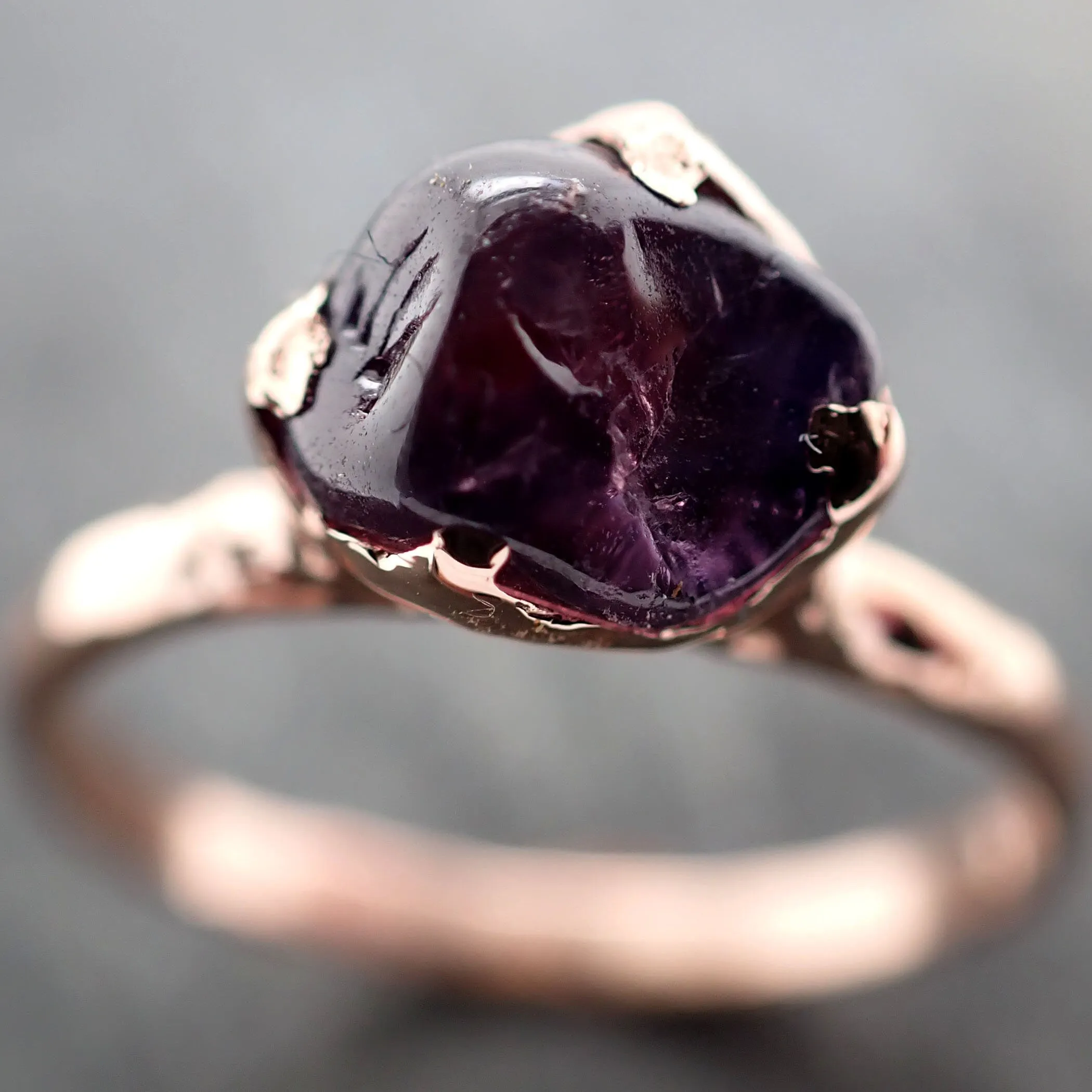 Sapphire   Purple polished 14k Rose gold Solitaire gemstone ring 2897