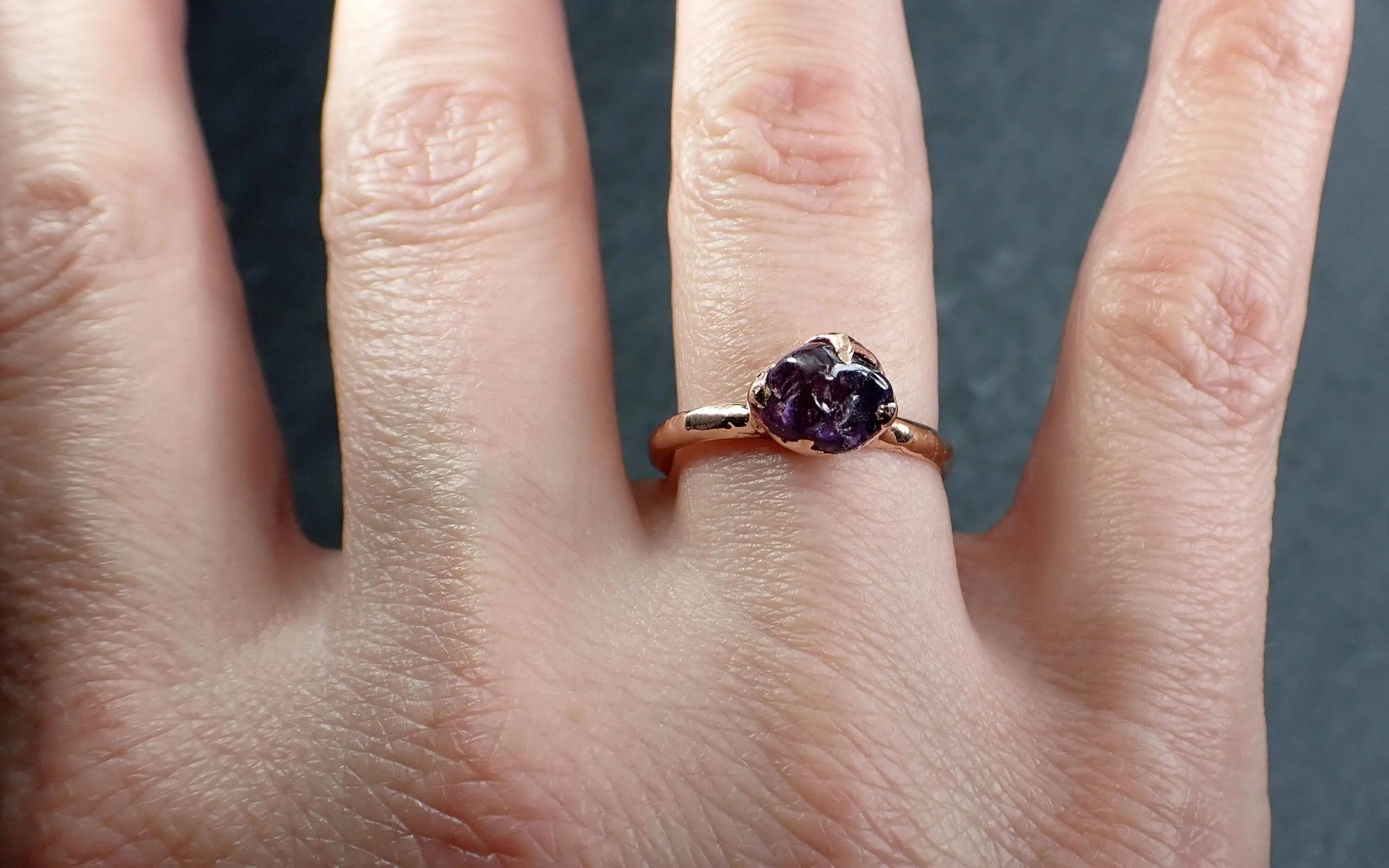 Sapphire   Purple polished 14k Rose gold Solitaire gemstone ring 2897