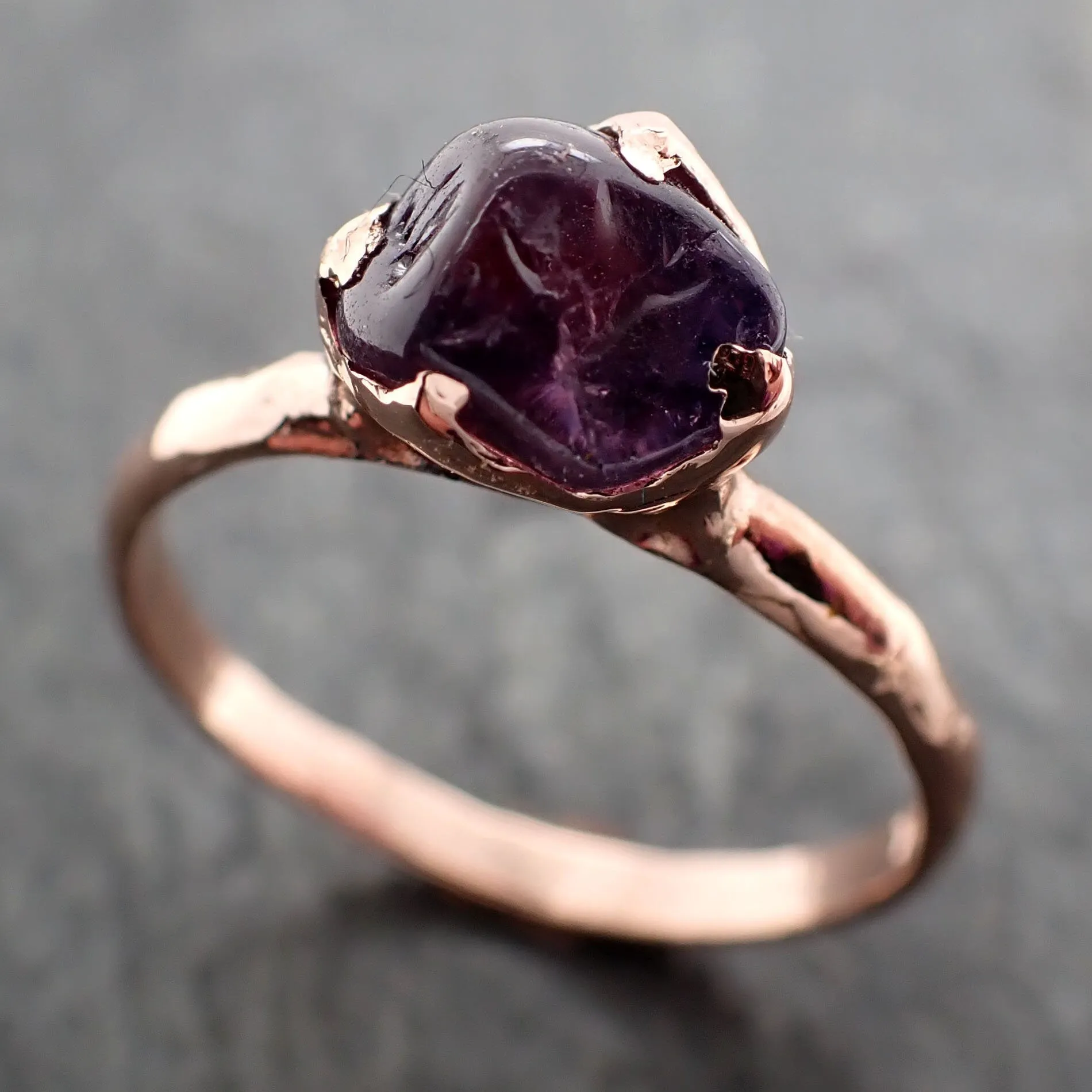 Sapphire   Purple polished 14k Rose gold Solitaire gemstone ring 2897
