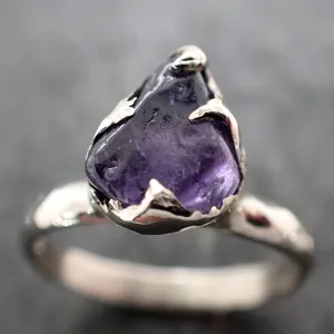 Sapphire Purple tumbled 14k White gold Solitaire gemstone ring 2882