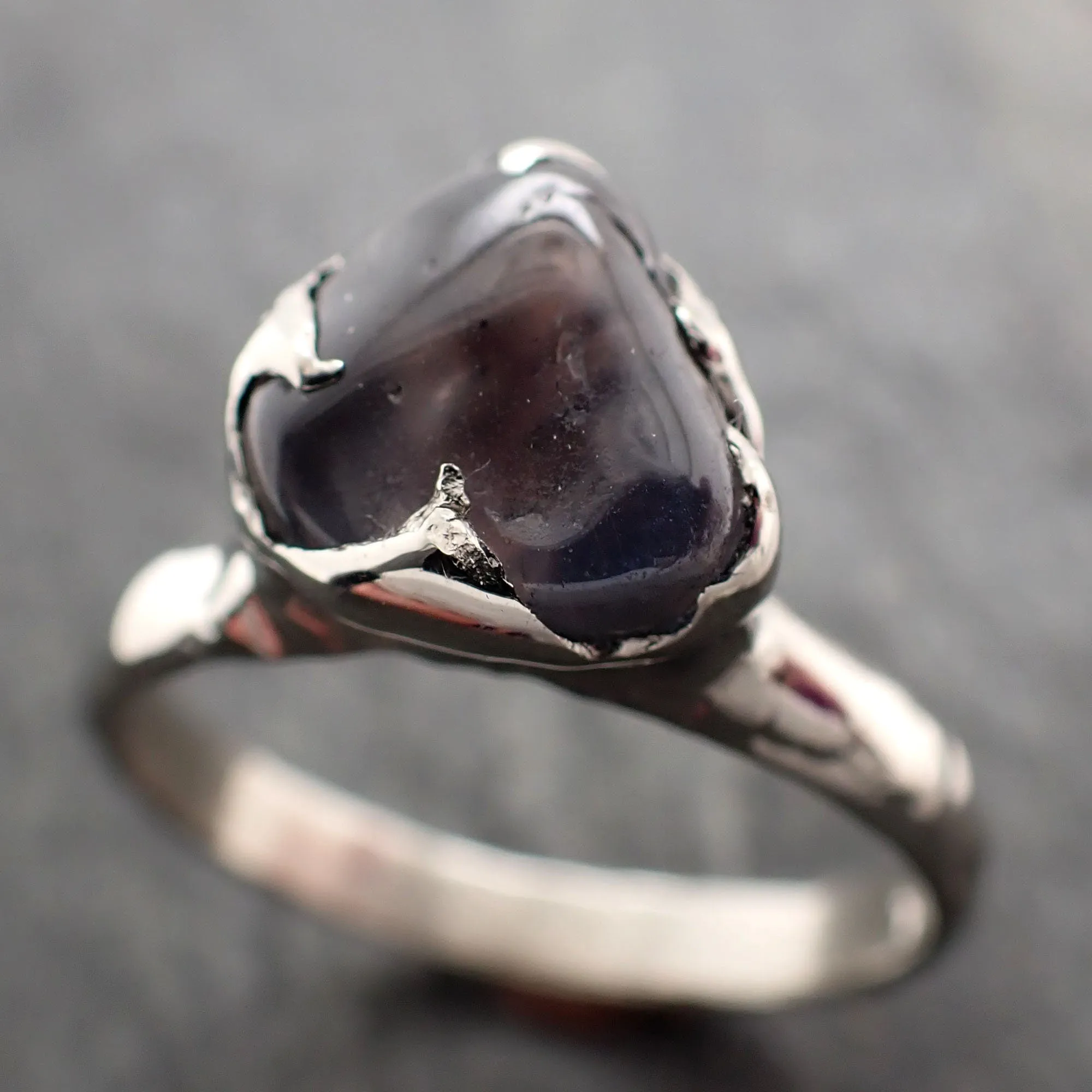 Sapphire purple tumbled White 14k gold Solitaire gemstone ring 2886