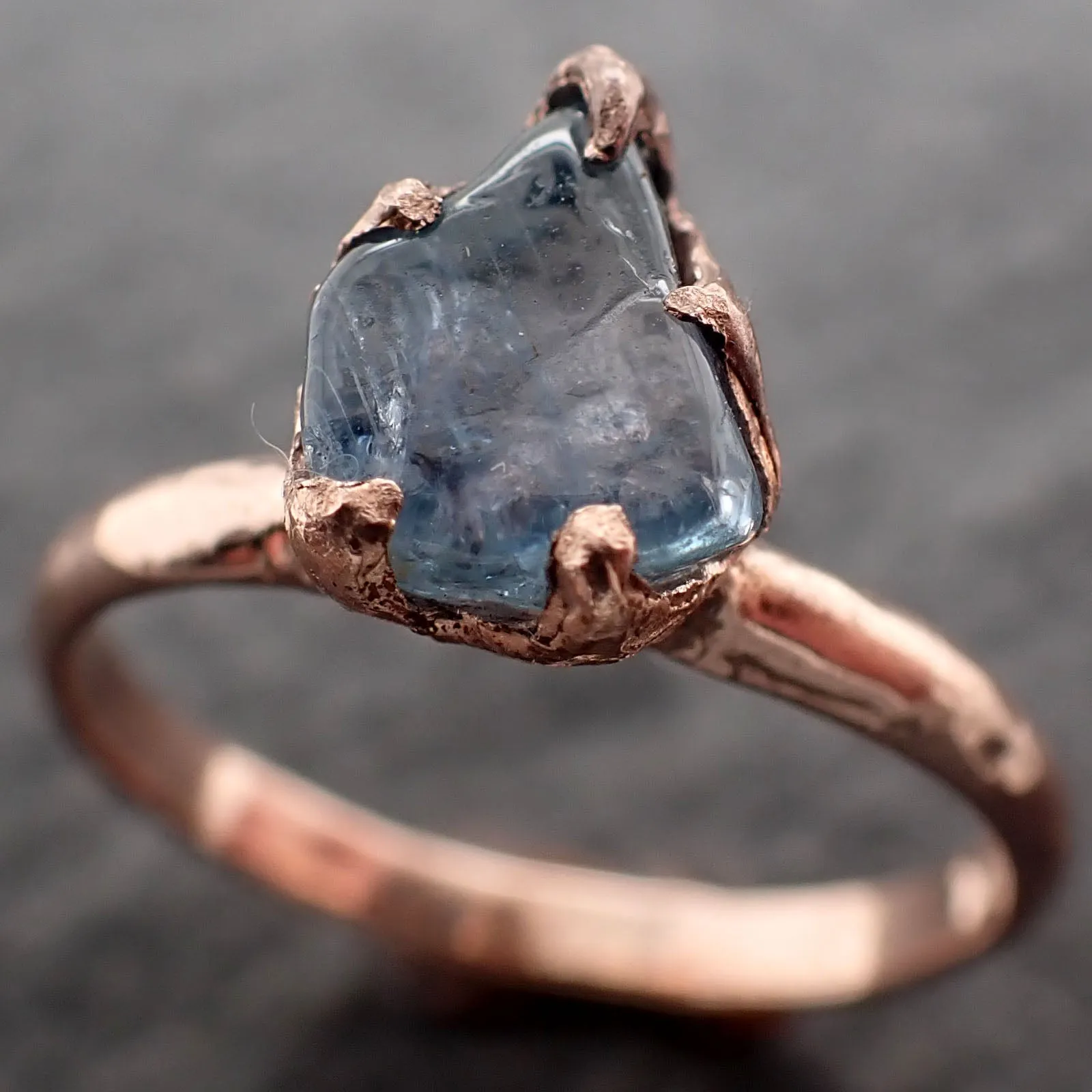 Sapphire tumbled 14k Rose gold Solitaire gemstone ring 2710