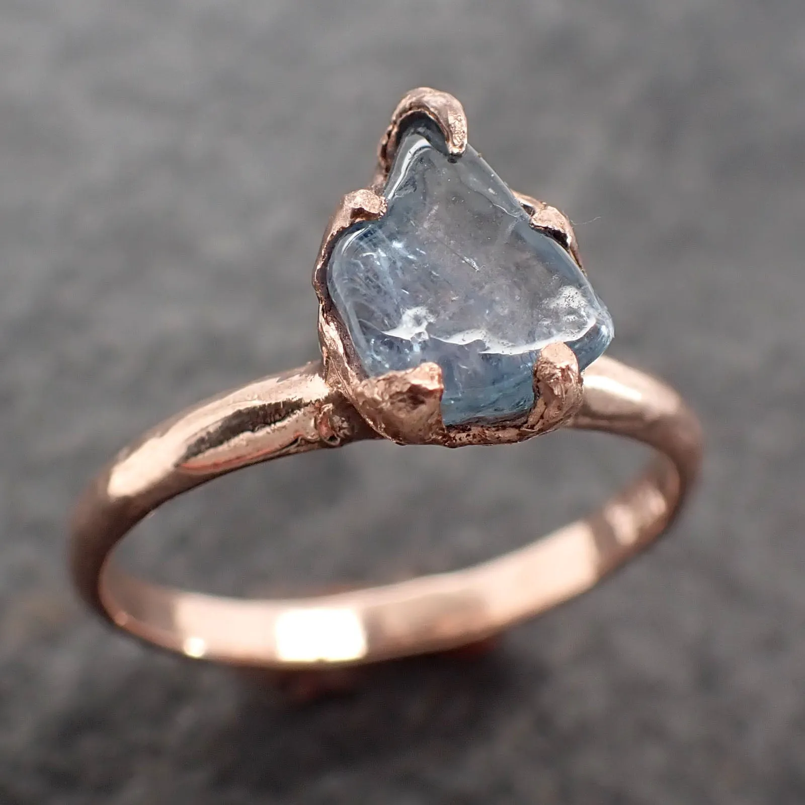 Sapphire tumbled 14k Rose gold Solitaire gemstone ring 2710