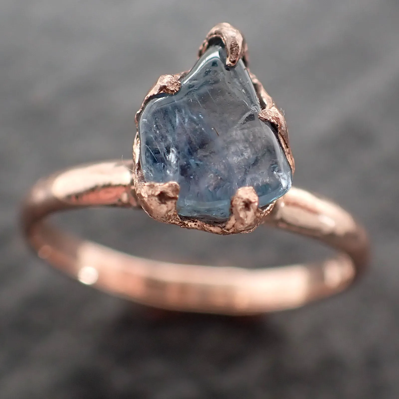 Sapphire tumbled 14k Rose gold Solitaire gemstone ring 2710
