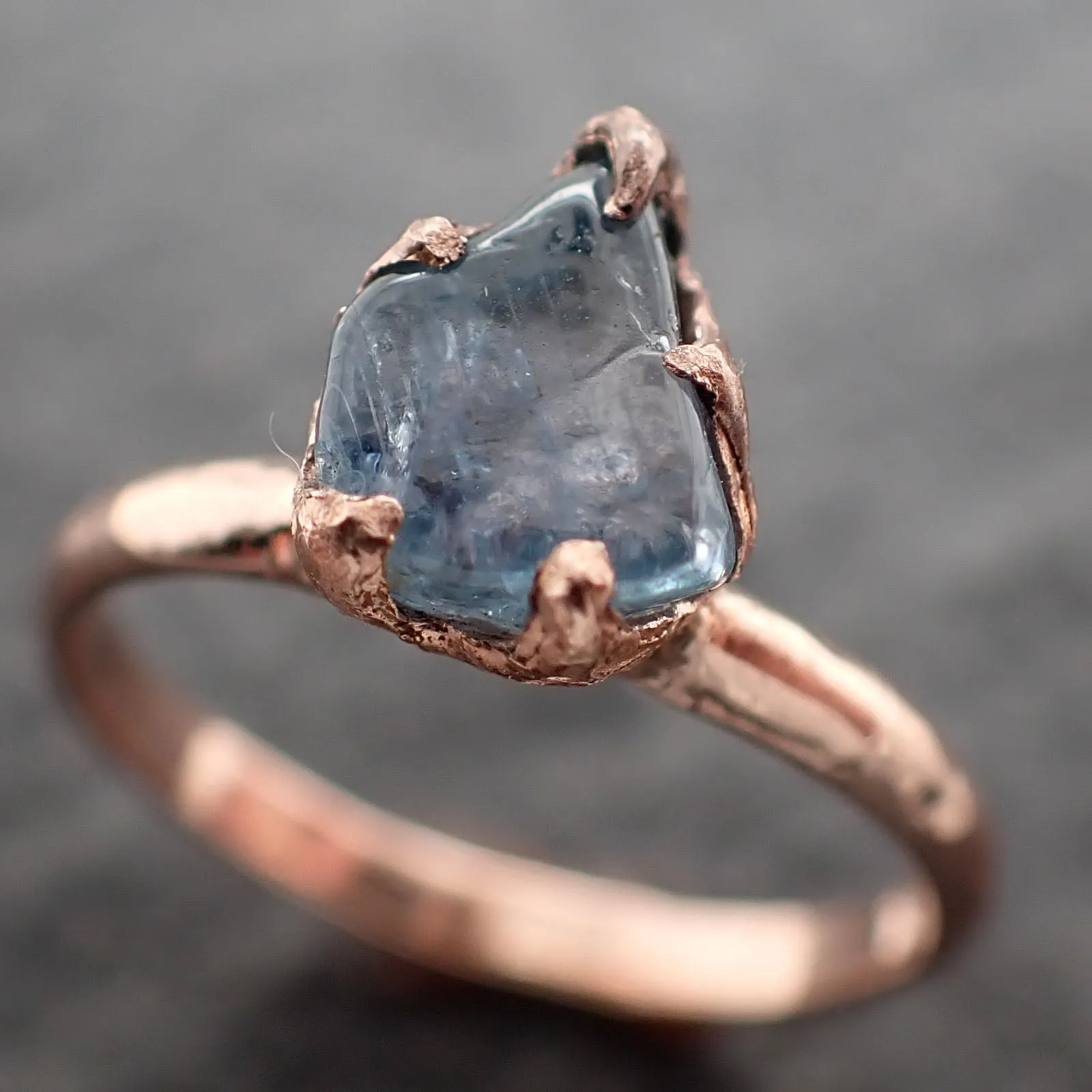 Sapphire tumbled 14k Rose gold Solitaire gemstone ring 2710