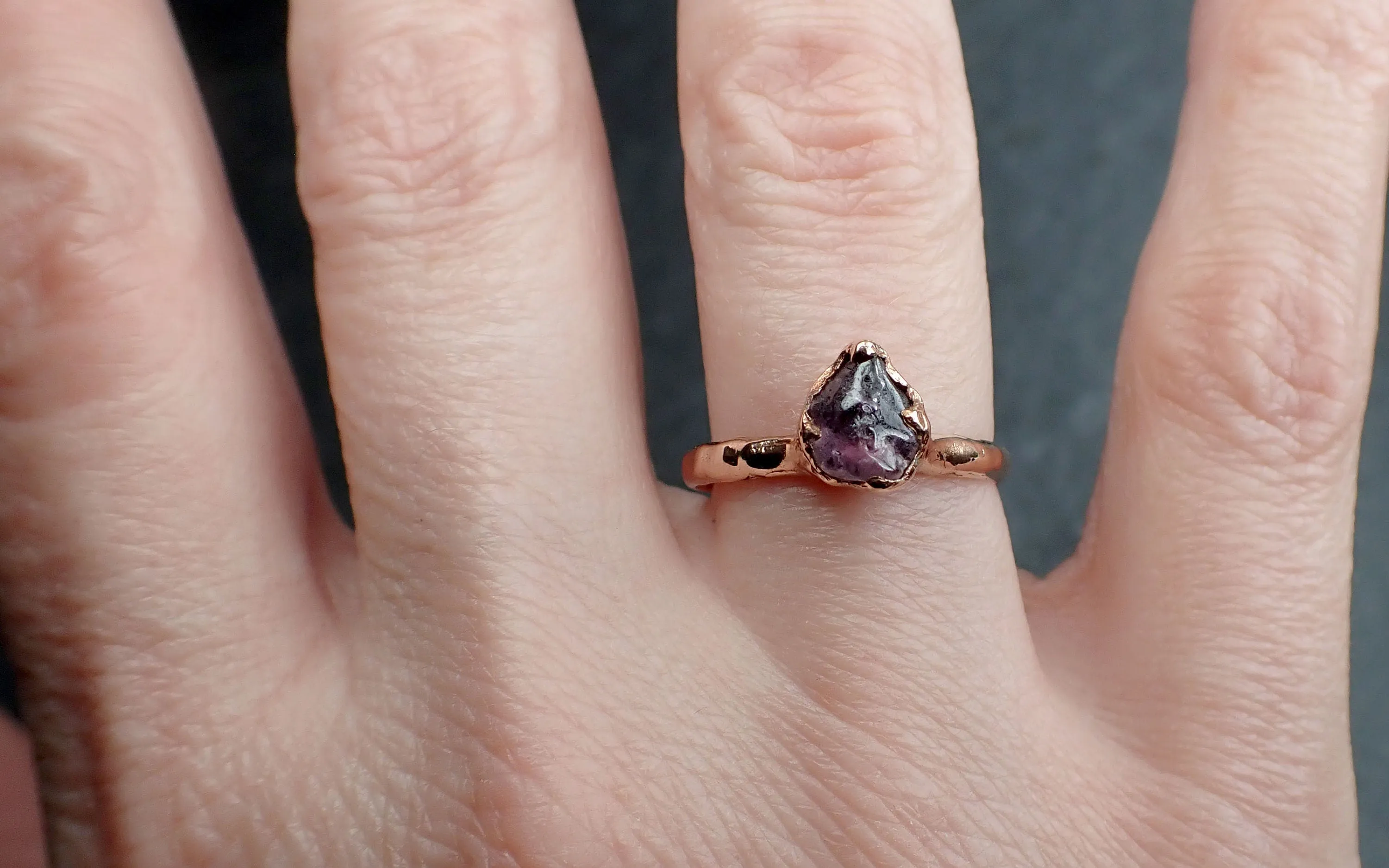 Sapphire tumbled 14k Rose gold Solitaire purple tumbled gemstone ring 3244