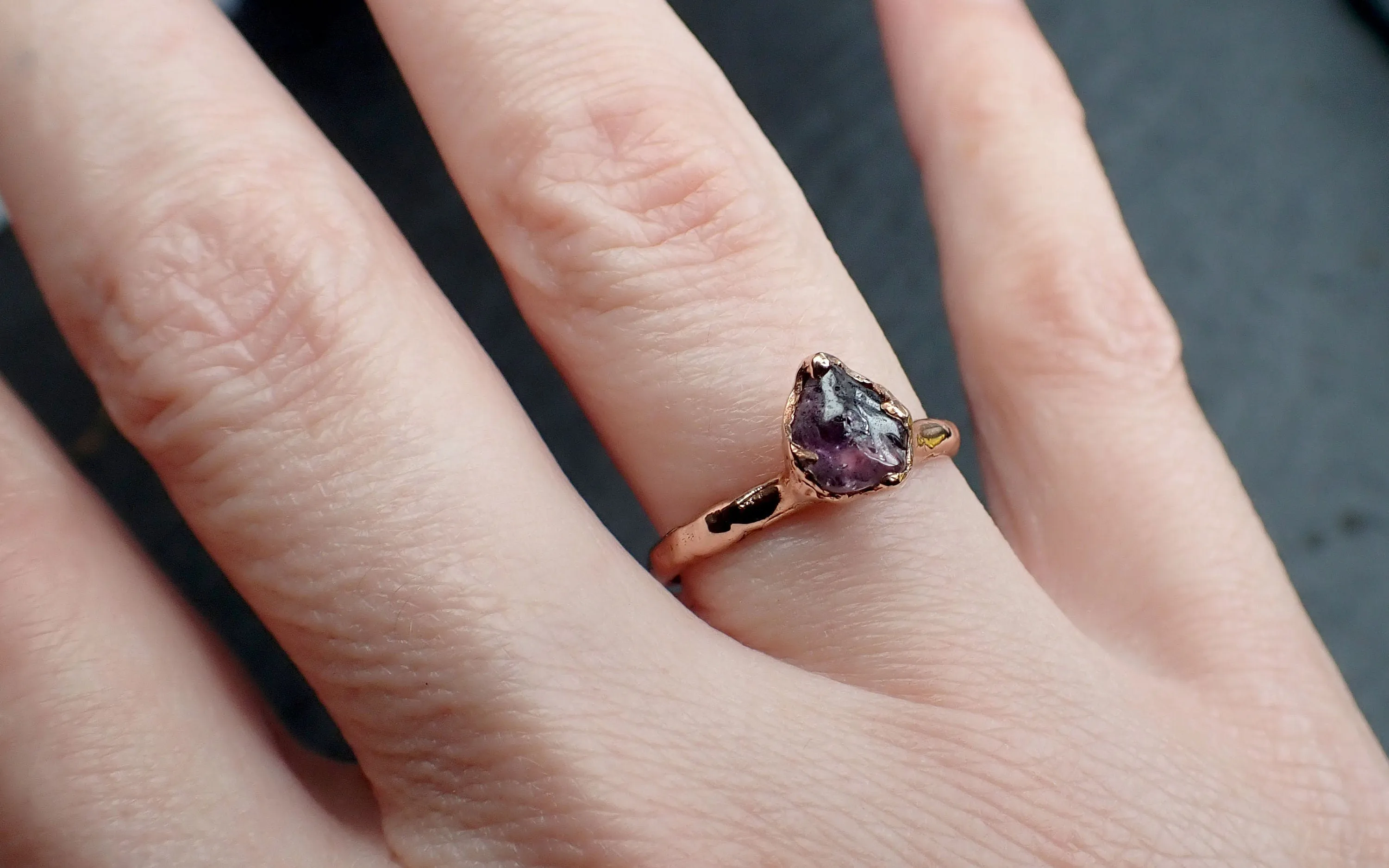 Sapphire tumbled 14k Rose gold Solitaire purple tumbled gemstone ring 3244