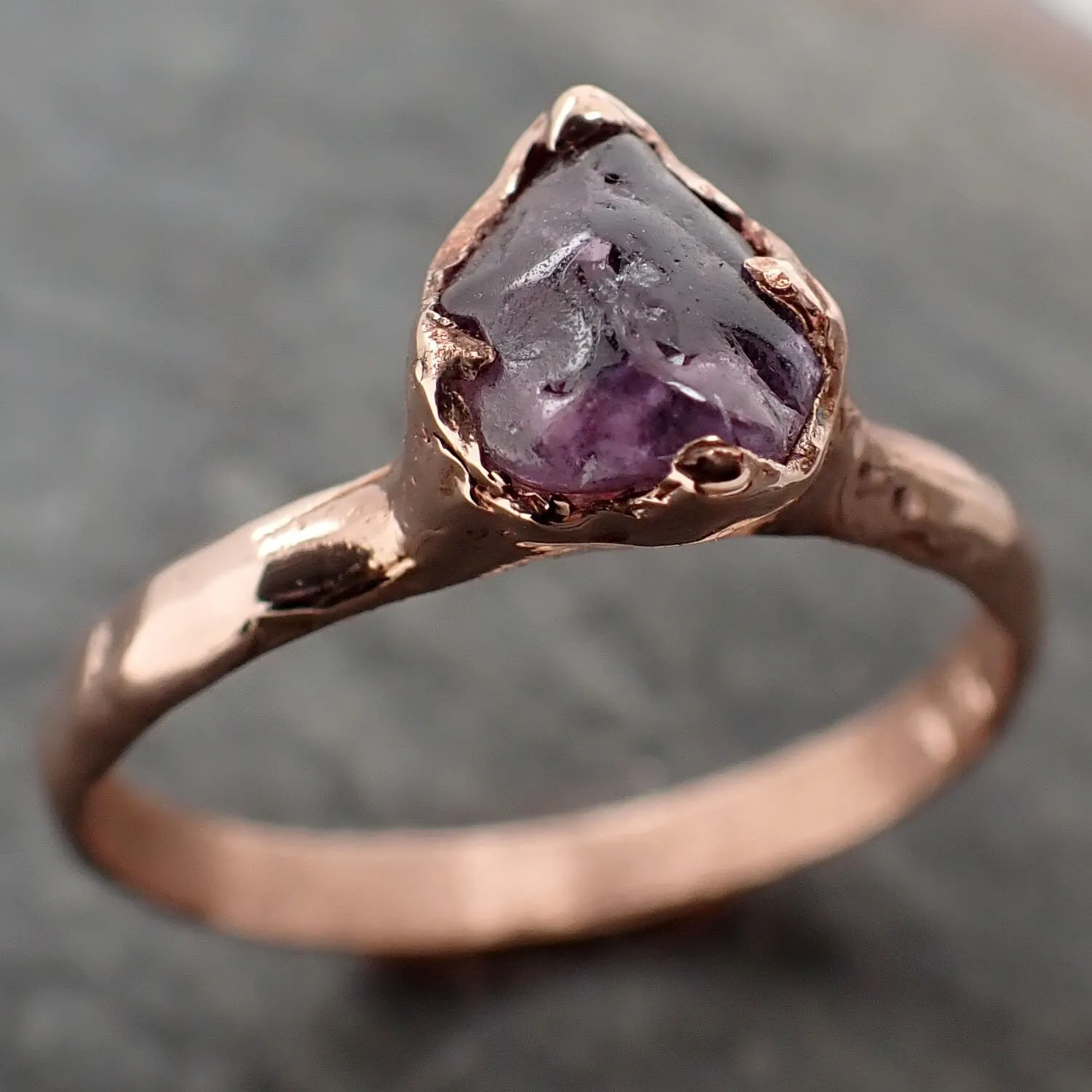 Sapphire tumbled 14k Rose gold Solitaire purple tumbled gemstone ring 3244