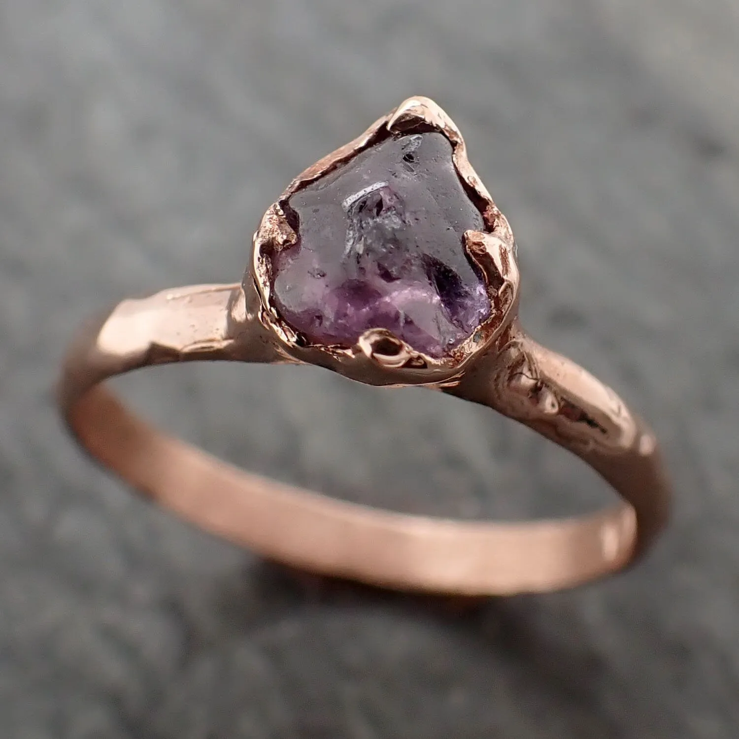 Sapphire tumbled 14k Rose gold Solitaire purple tumbled gemstone ring 3244