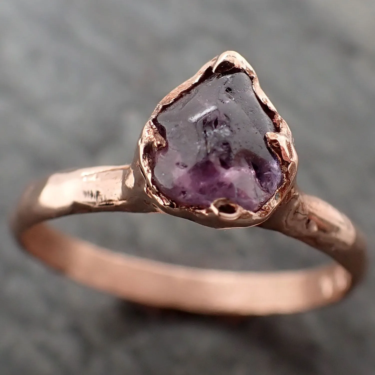 Sapphire tumbled 14k Rose gold Solitaire purple tumbled gemstone ring 3244