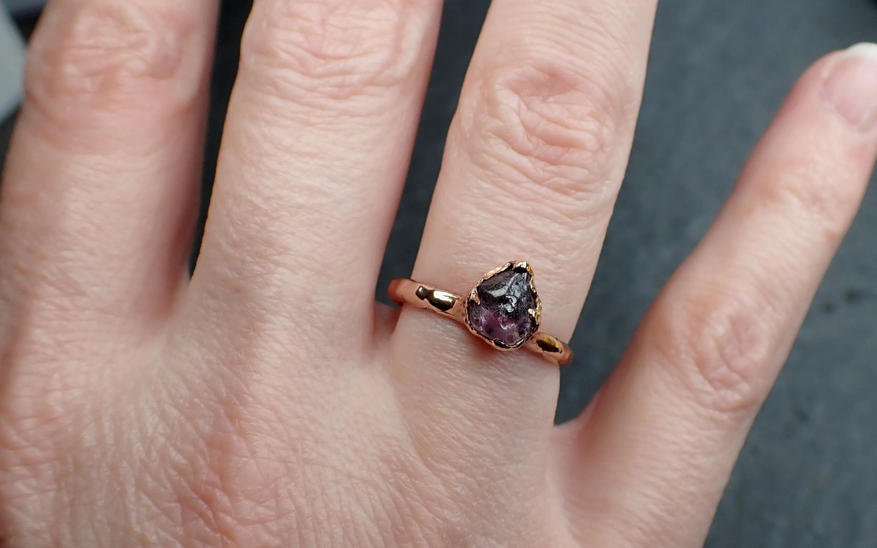 Sapphire tumbled 14k Rose gold Solitaire purple tumbled gemstone ring 3244