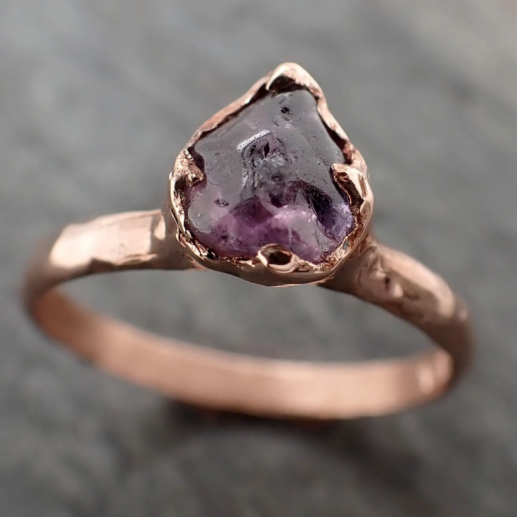 Sapphire tumbled 14k Rose gold Solitaire purple tumbled gemstone ring 3244