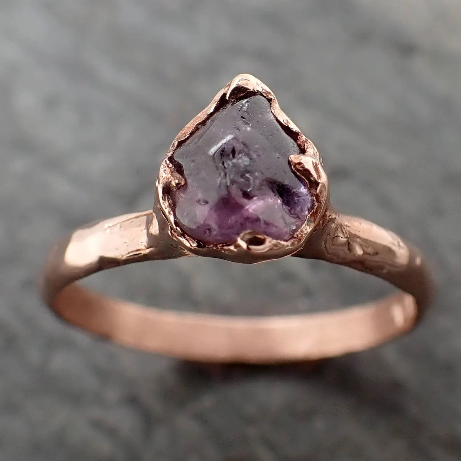 Sapphire tumbled 14k Rose gold Solitaire purple tumbled gemstone ring 3244