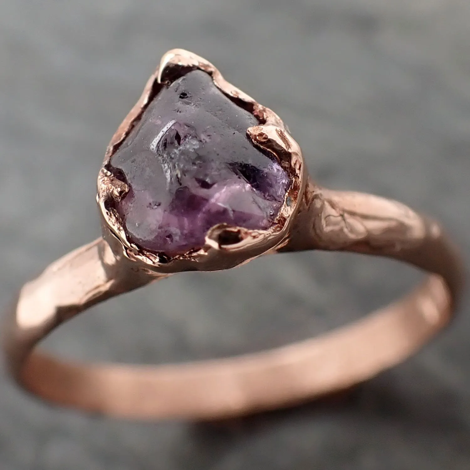 Sapphire tumbled 14k Rose gold Solitaire purple tumbled gemstone ring 3244