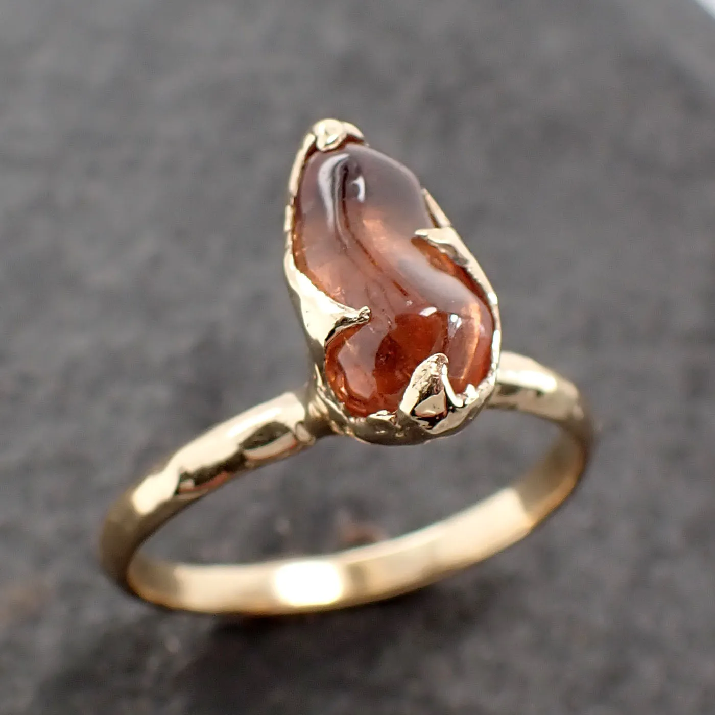 Sapphire tumbled honey orange 18k yellow gold Solitaire gemstone ring 2635
