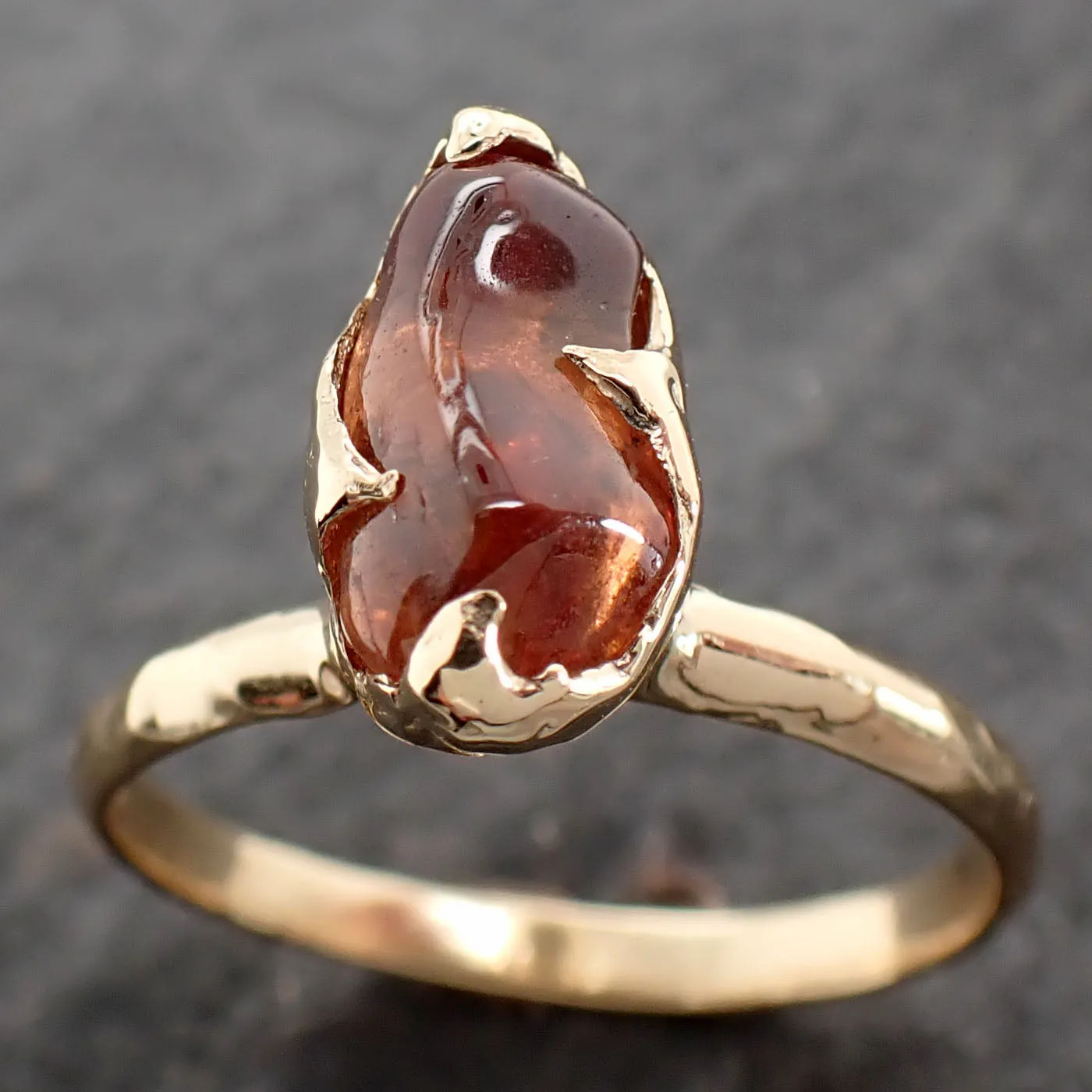 Sapphire tumbled honey orange 18k yellow gold Solitaire gemstone ring 2635