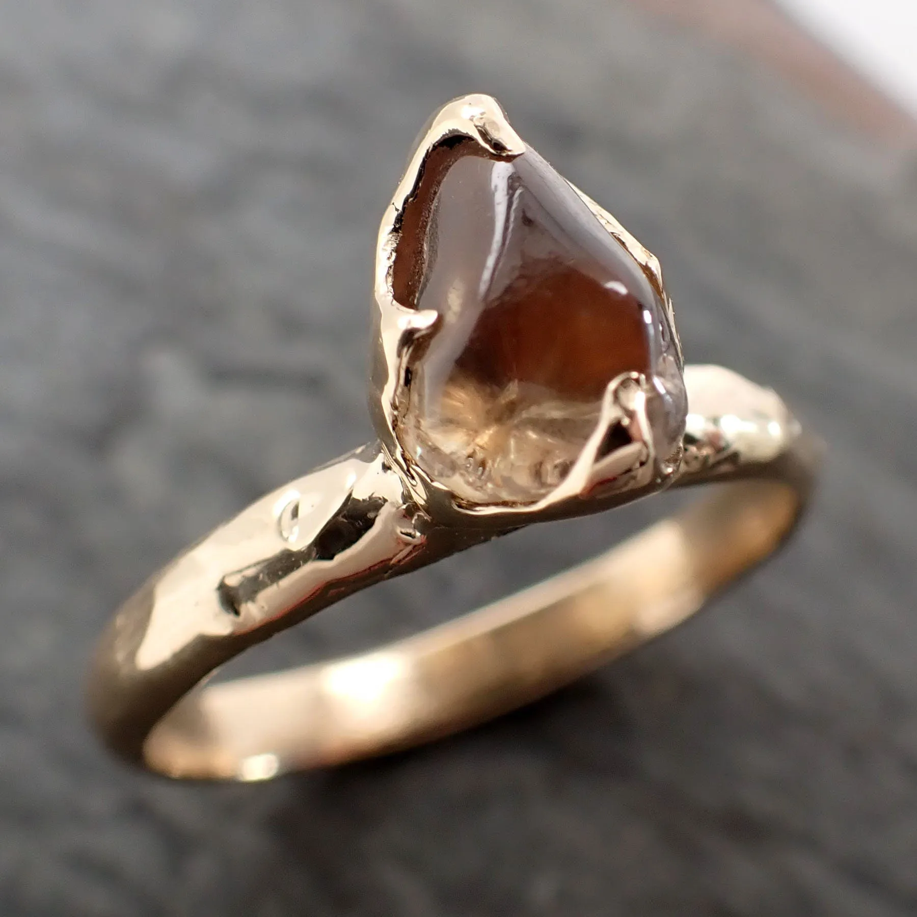 Sapphire tumbled honey orange 18k yellow gold Solitaire gemstone ring 2895
