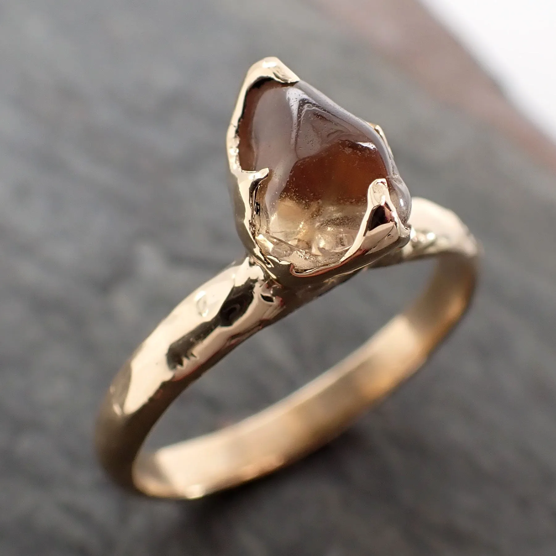 Sapphire tumbled honey orange 18k yellow gold Solitaire gemstone ring 2895