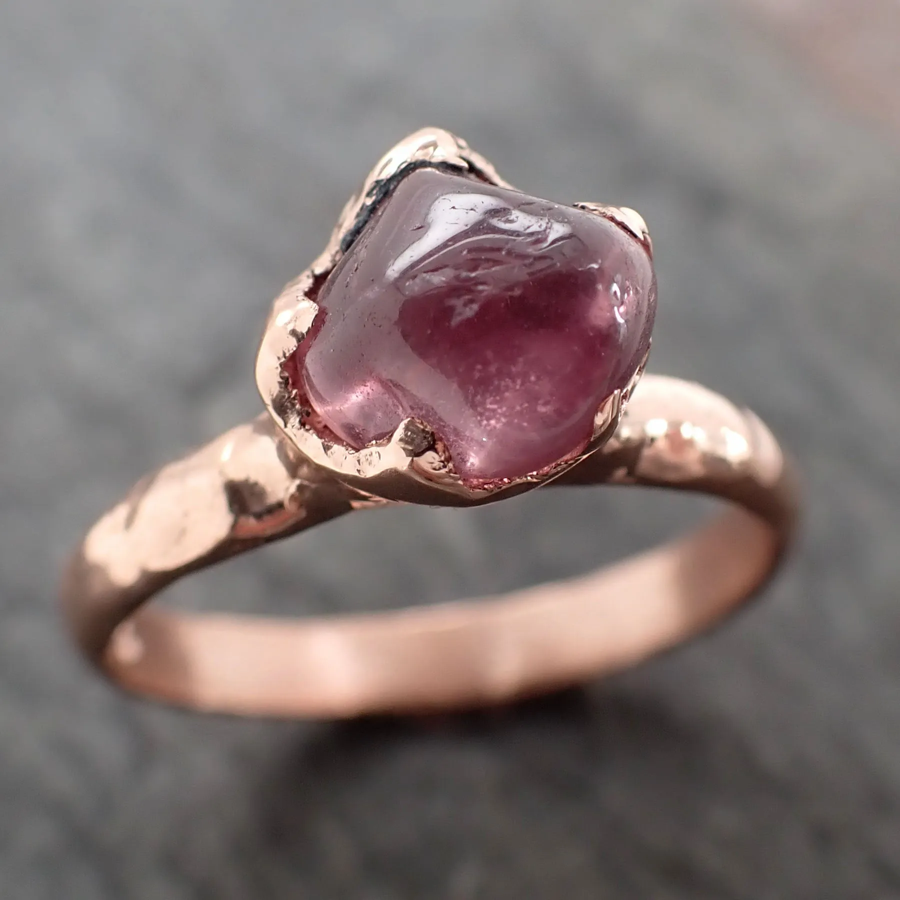Sapphire tumbled pink tumbled 14k Rose gold Solitaire gemstone ring 2877