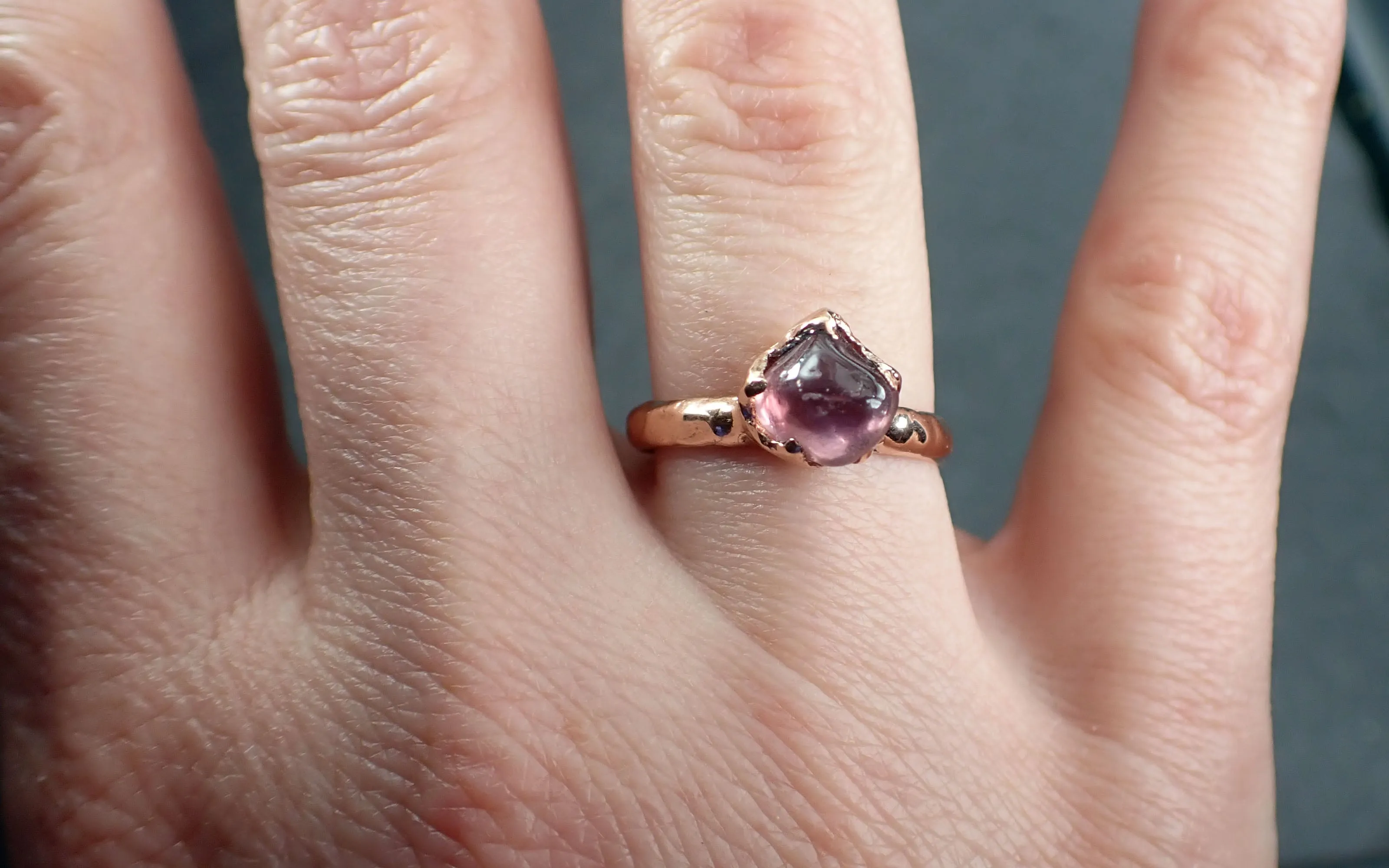Sapphire tumbled pink tumbled 14k Rose gold Solitaire gemstone ring 2877