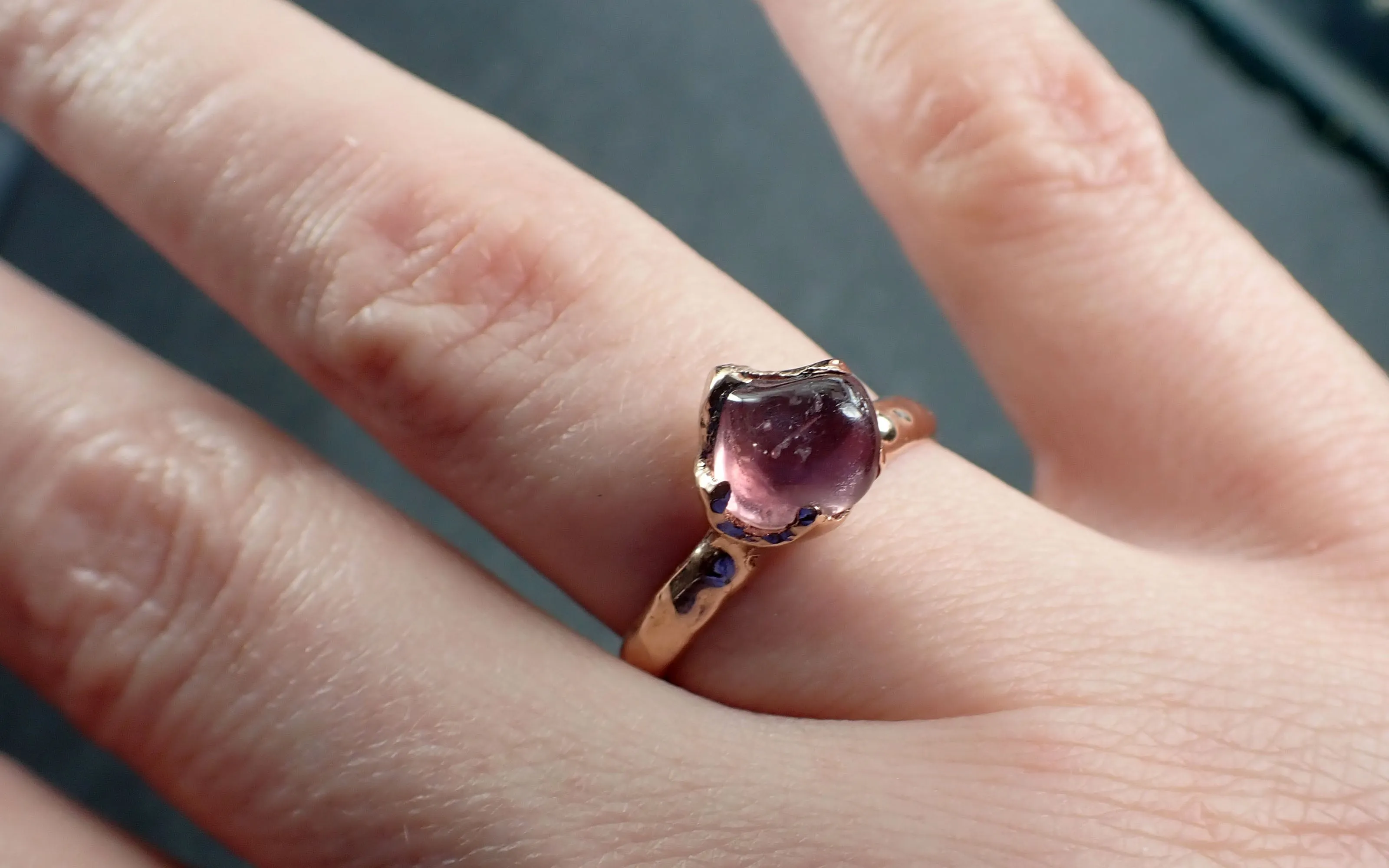 Sapphire tumbled pink tumbled 14k Rose gold Solitaire gemstone ring 2877