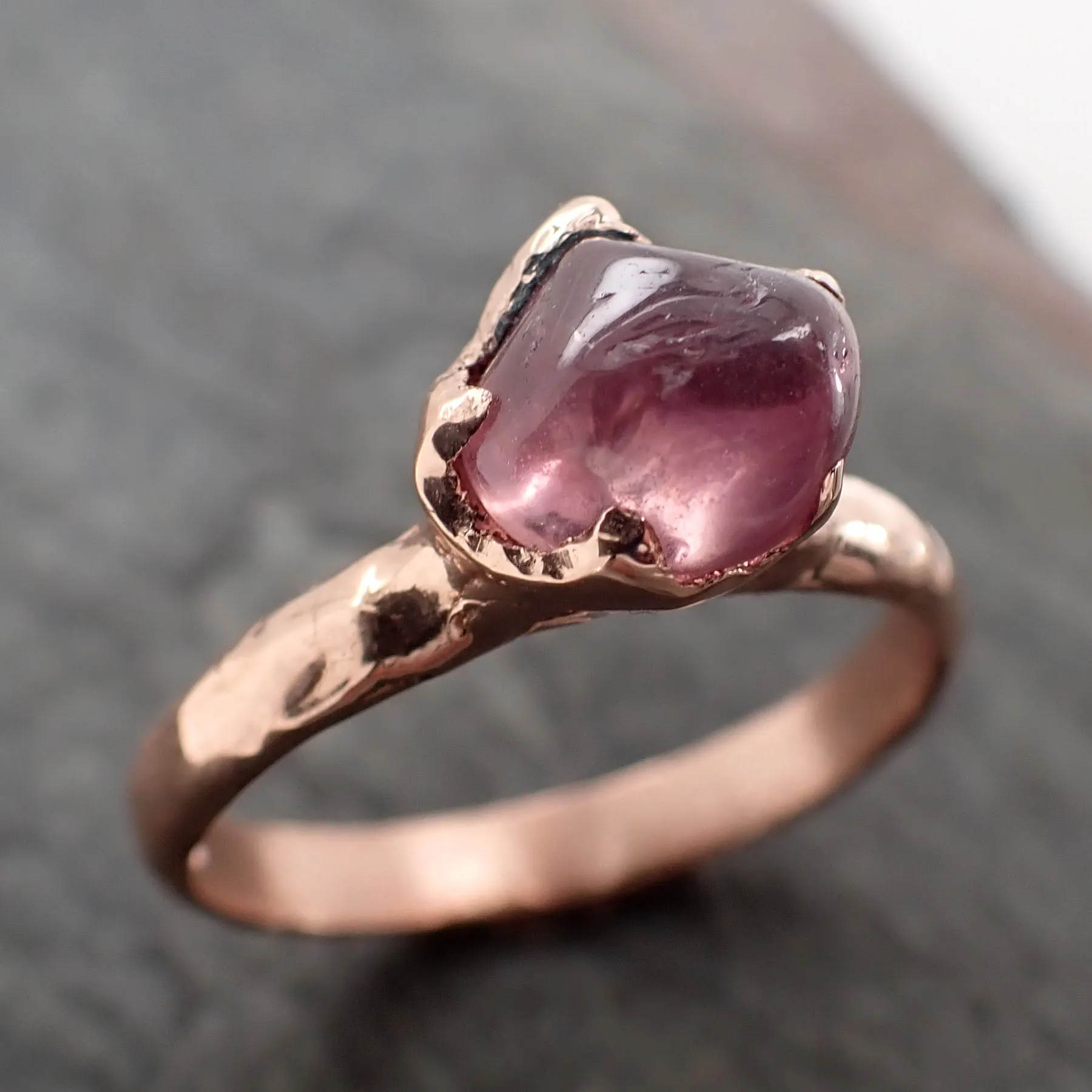 Sapphire tumbled pink tumbled 14k Rose gold Solitaire gemstone ring 2877