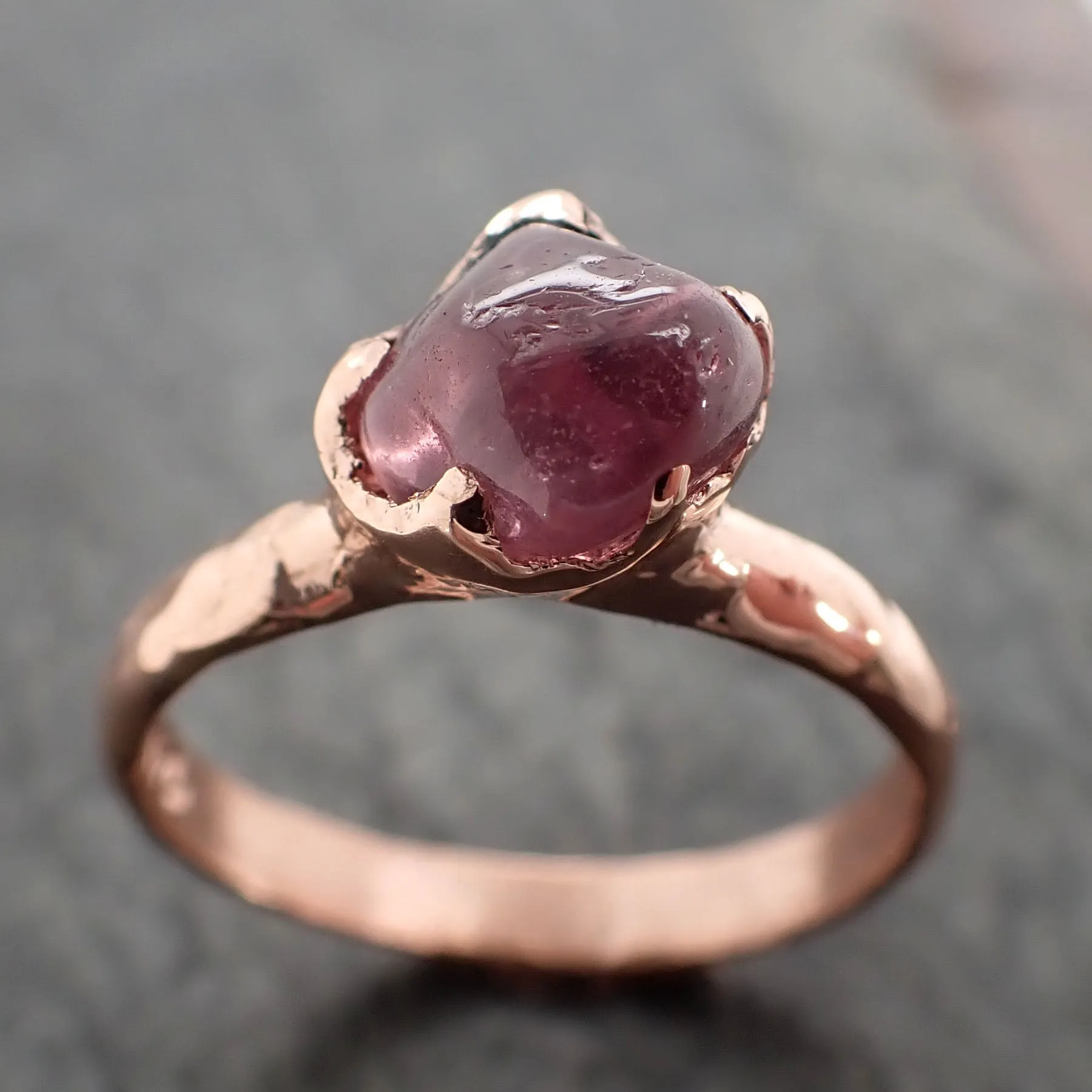 Sapphire tumbled pink tumbled 14k Rose gold Solitaire gemstone ring 2877