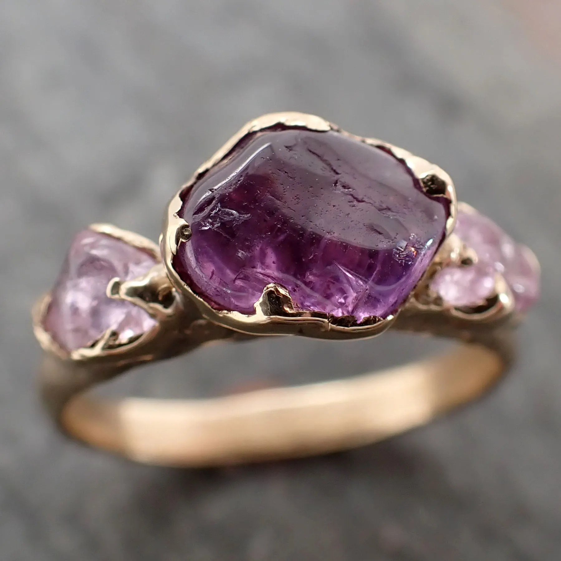 Sapphire tumbled purple and pink tumbled yellow 18k gold multi stone gemstone ring 2809