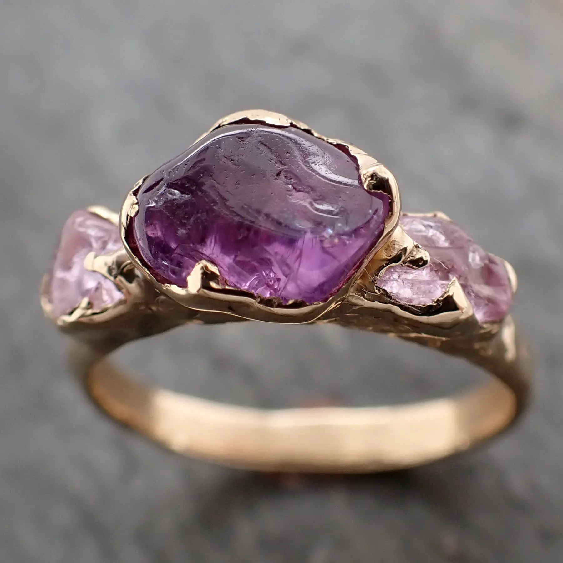 Sapphire tumbled purple and pink tumbled yellow 18k gold multi stone gemstone ring 2809