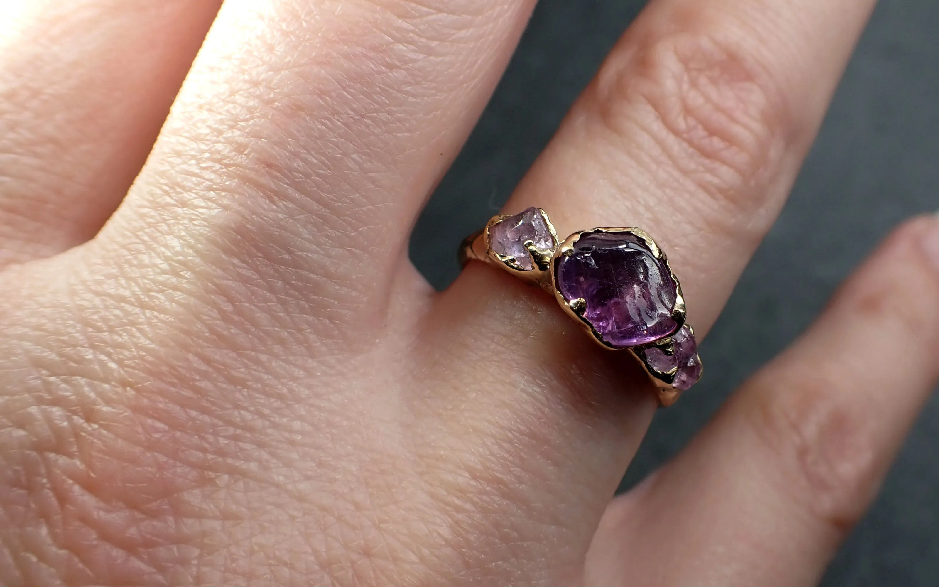 Sapphire tumbled purple and pink tumbled yellow 18k gold multi stone gemstone ring 2809