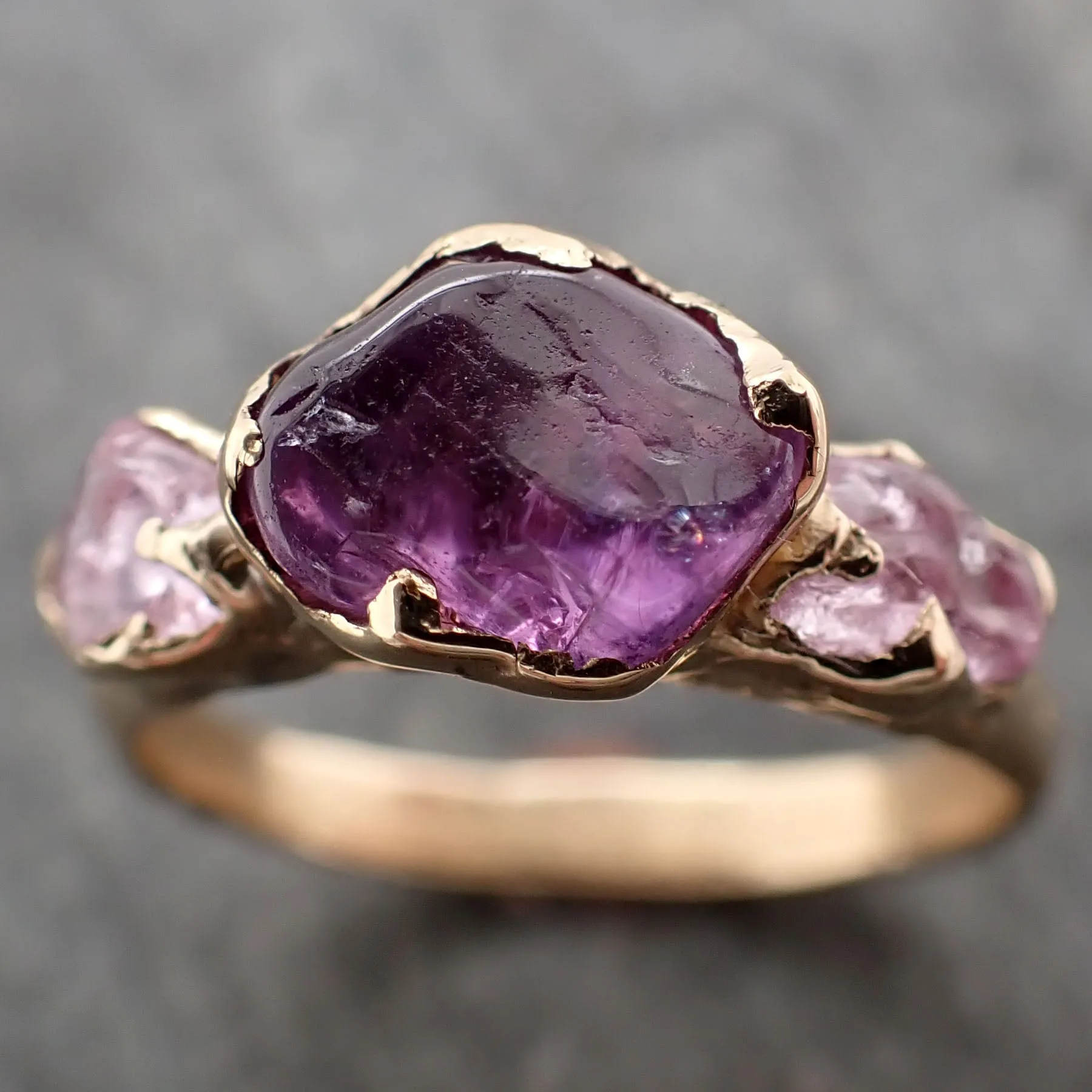 Sapphire tumbled purple and pink tumbled yellow 18k gold multi stone gemstone ring 2809