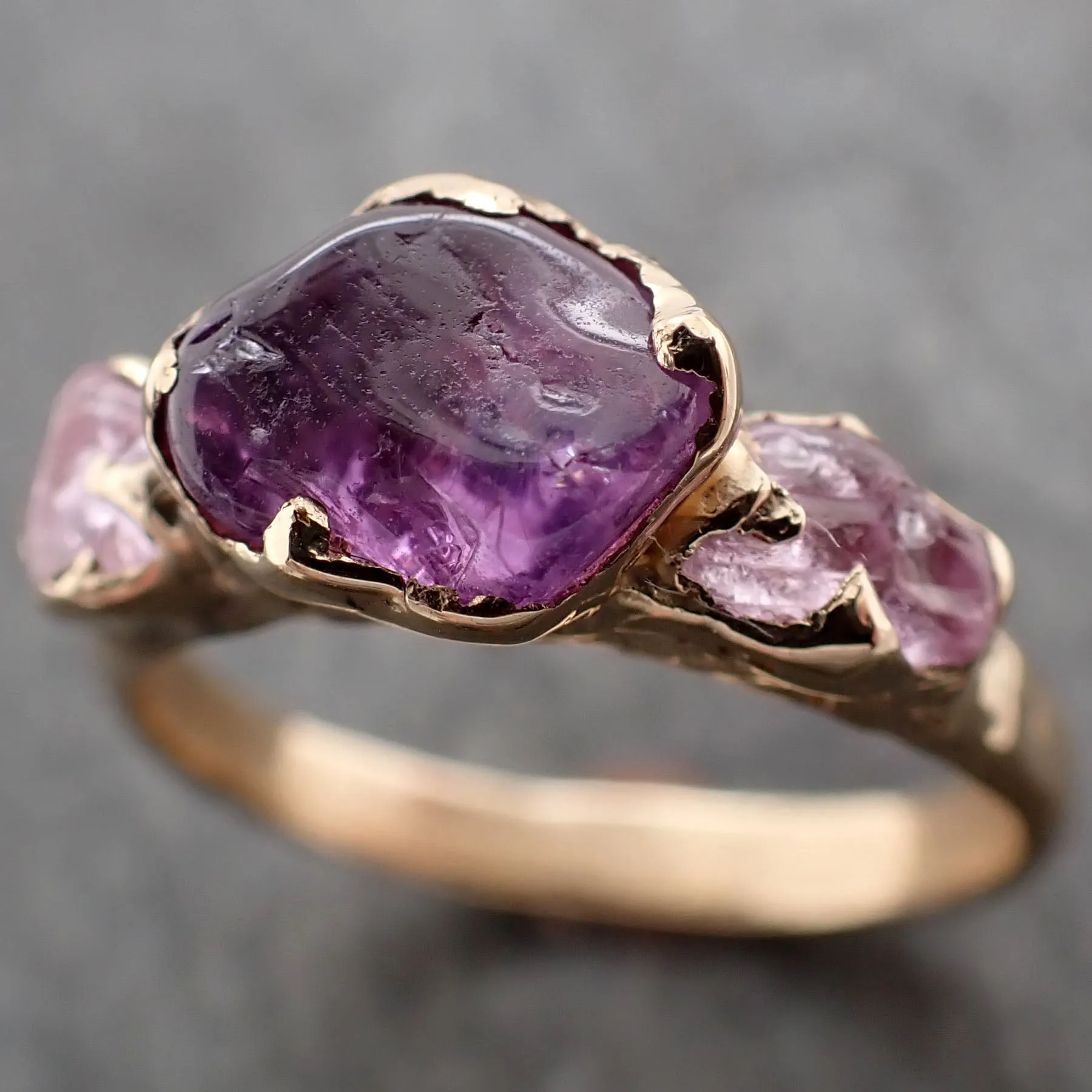 Sapphire tumbled purple and pink tumbled yellow 18k gold multi stone gemstone ring 2809