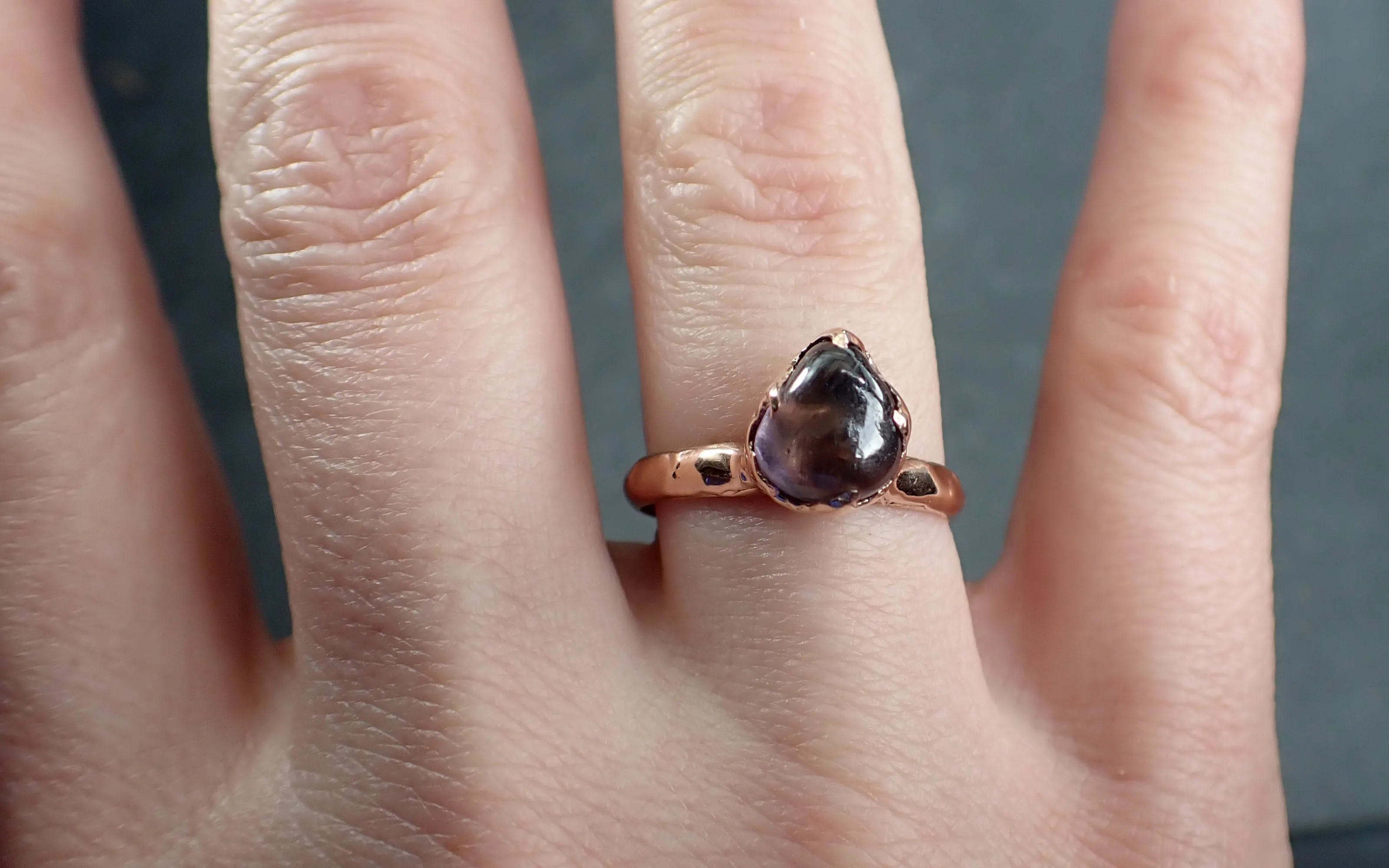 Sapphire Tumbled Purple tumbled 14k Rose gold Solitaire gemstone ring 2880